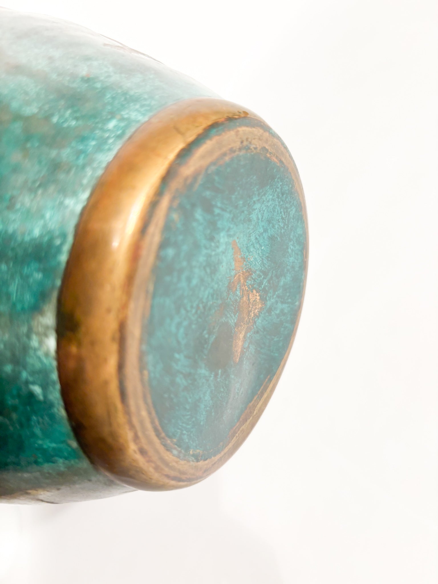 Vaso Ansato in Rame Verde Smaltato Anni 30