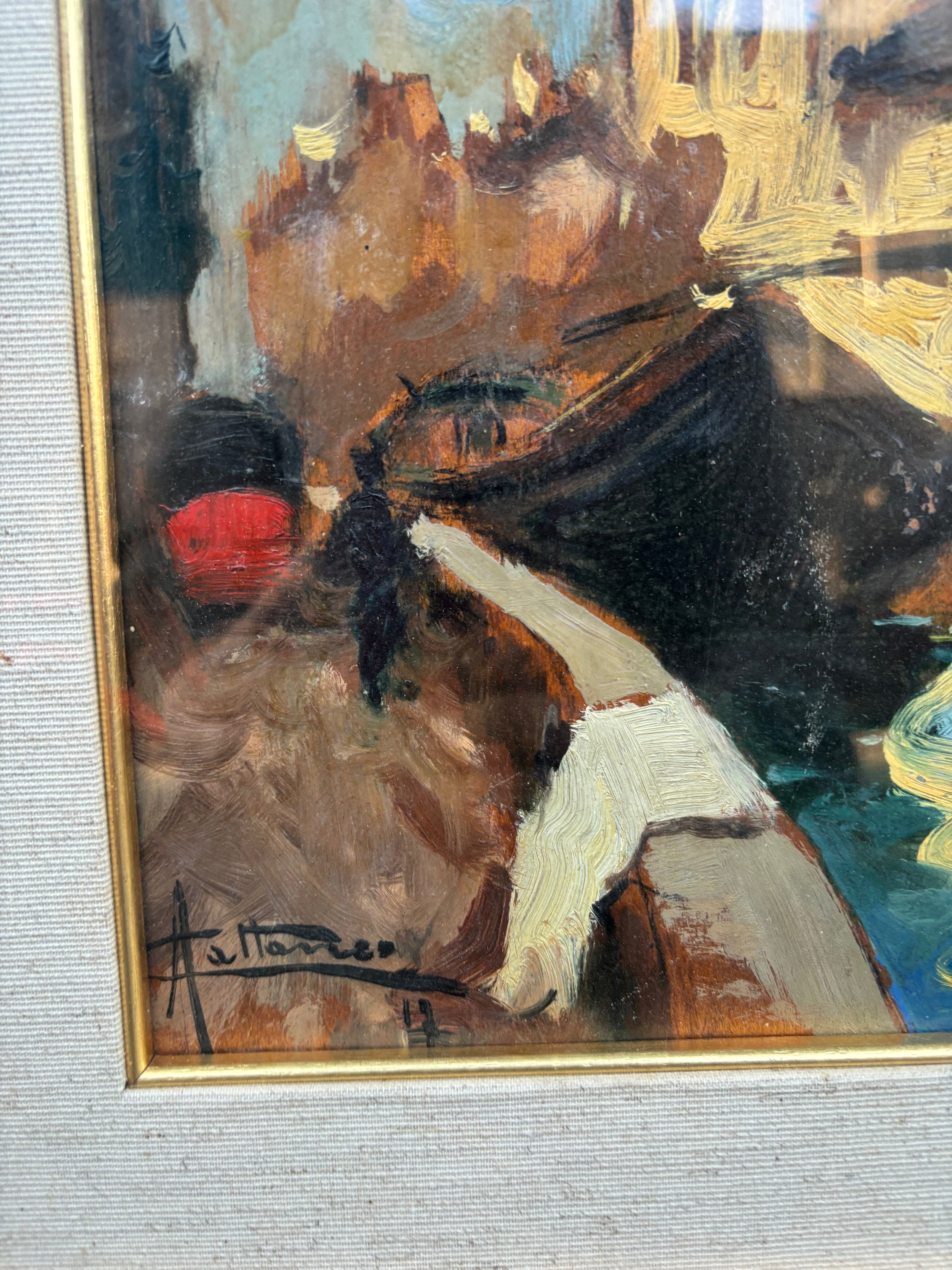 Oil Painting of a Glimpse of Milan by Achille Cattaneo Early Twentieth Century