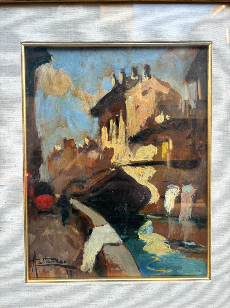 Oil Painting of a Glimpse of Milan by Achille Cattaneo Early Twentieth Century