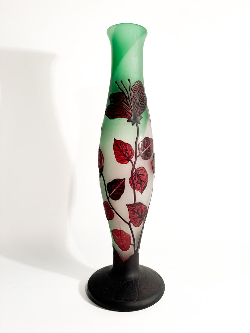 French Tip-Gallé Glass Vase with 1960s Leaf Pattern