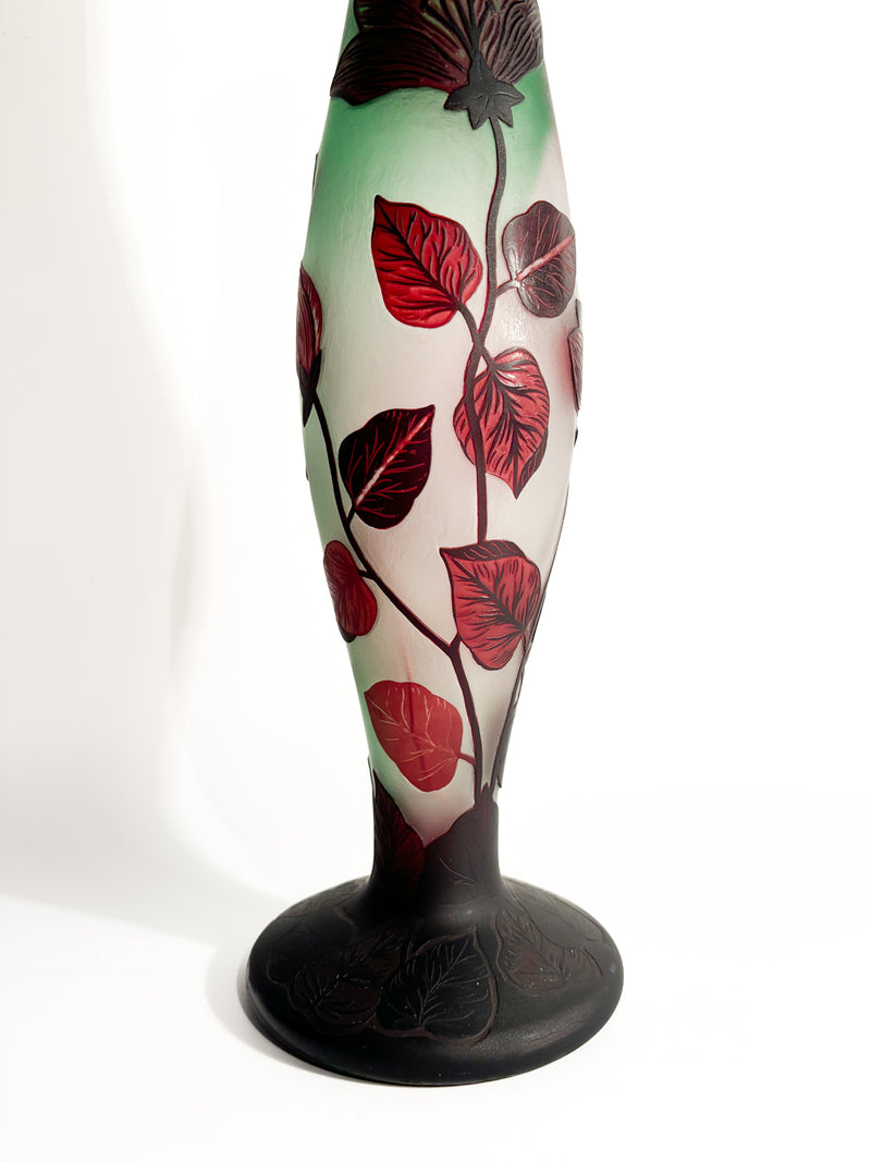 French Tip-Gallé Glass Vase with 1960s Leaf Pattern