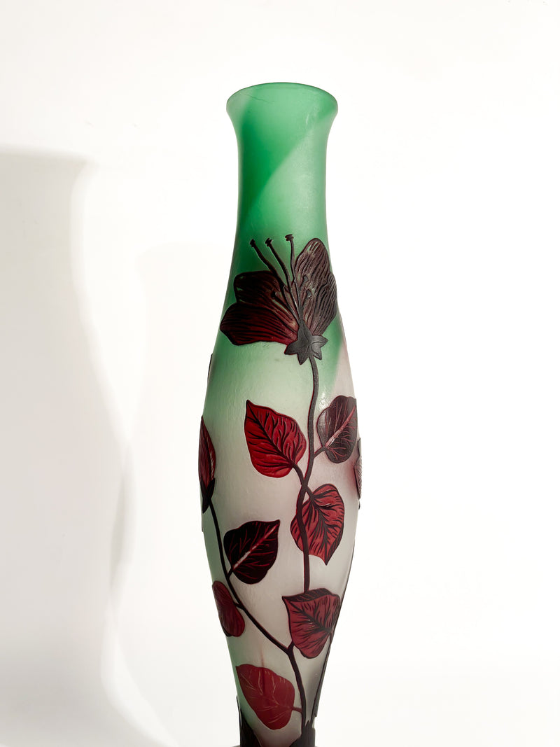 French Tip-Gallé Glass Vase with 1960s Leaf Pattern