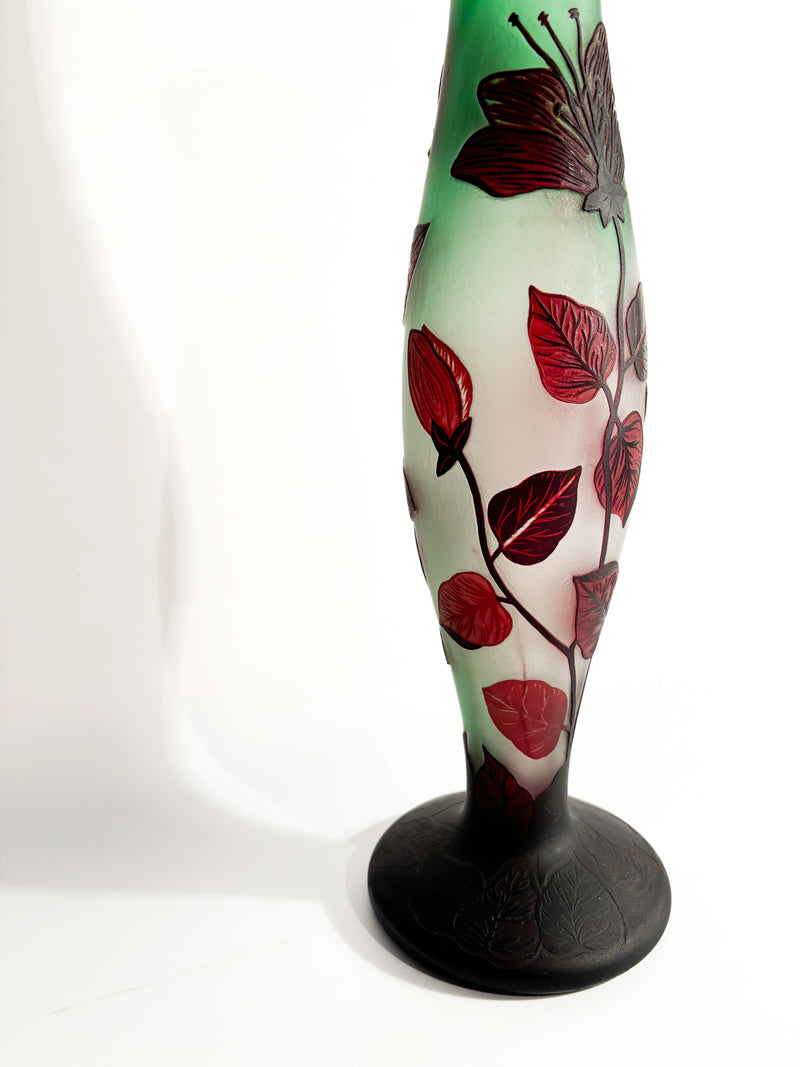 French Tip-Gallé Glass Vase with 1960s Leaf Pattern