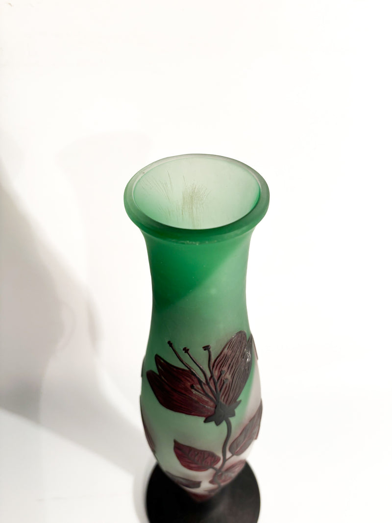 French Tip-Gallé Glass Vase with 1960s Leaf Pattern