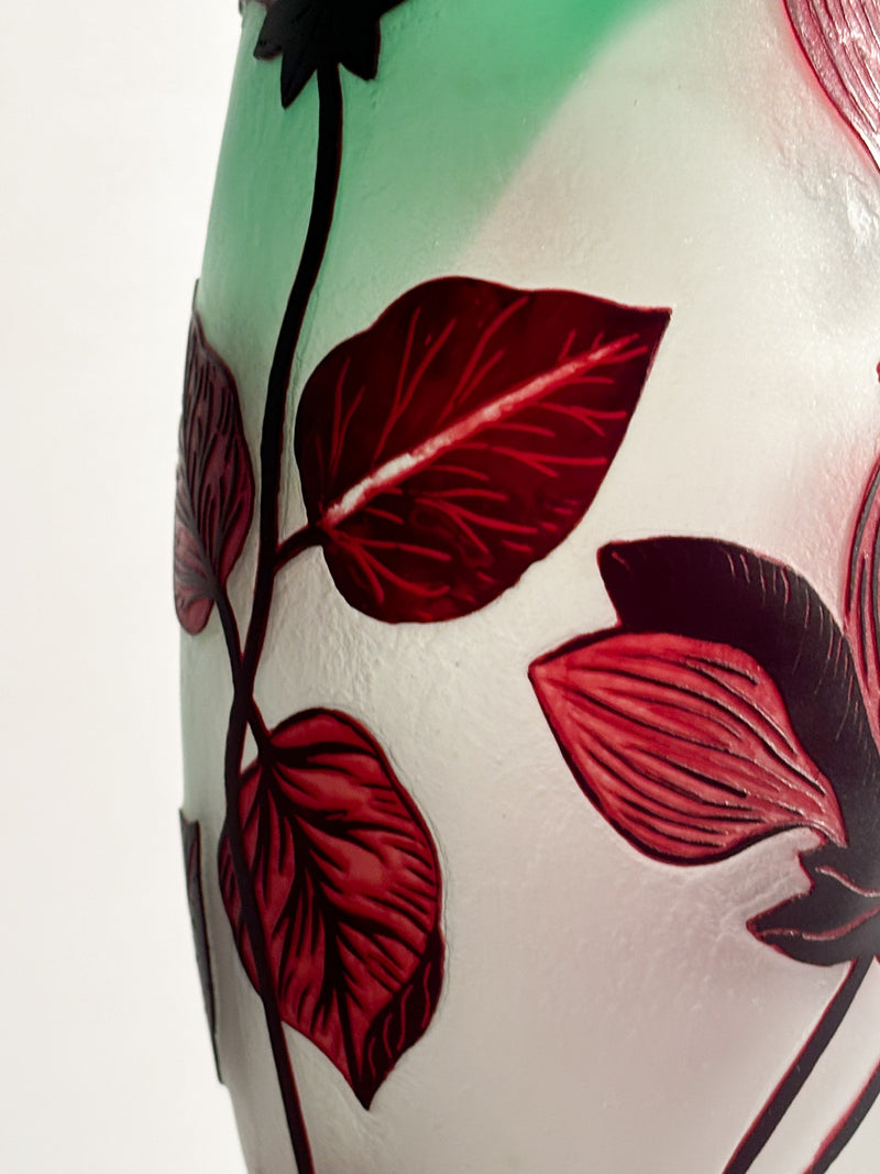 French Tip-Gallé Glass Vase with 1960s Leaf Pattern