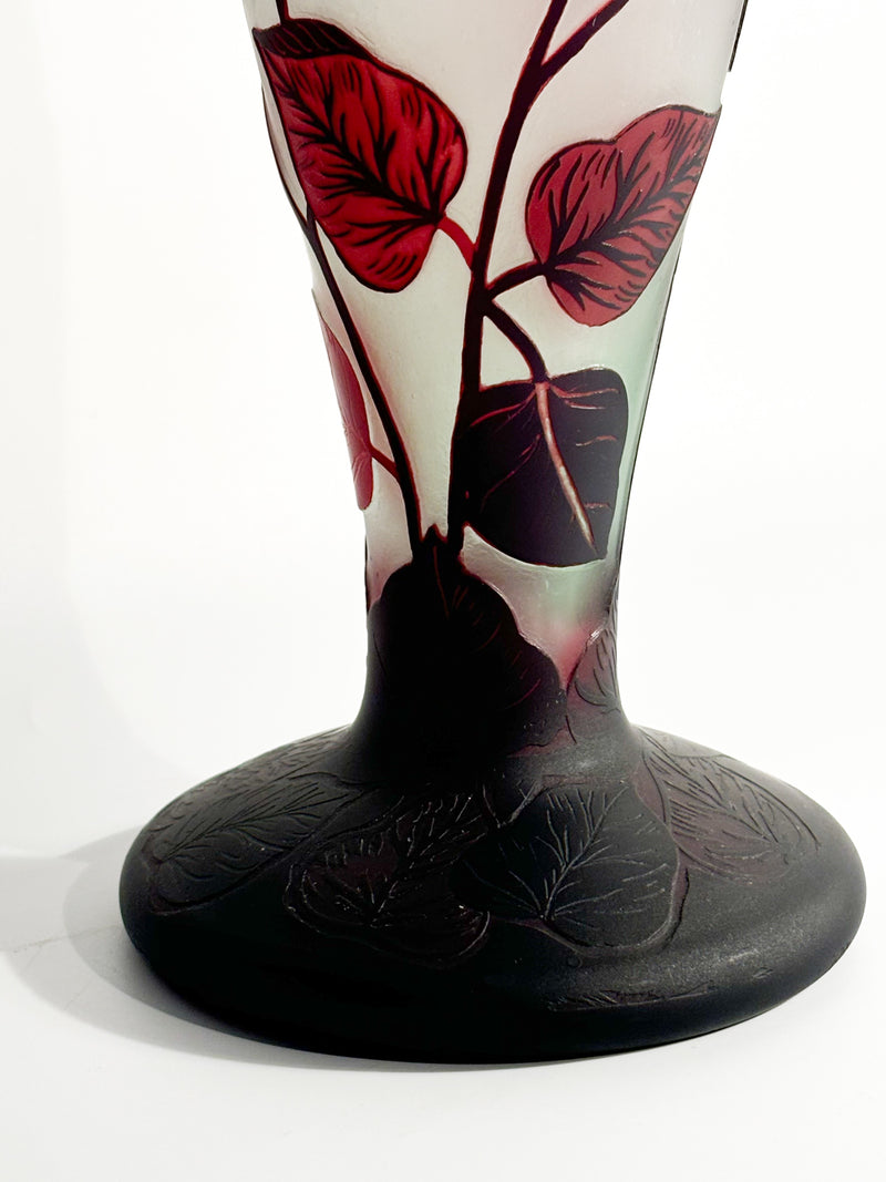 French Tip-Gallé Glass Vase with 1960s Leaf Pattern