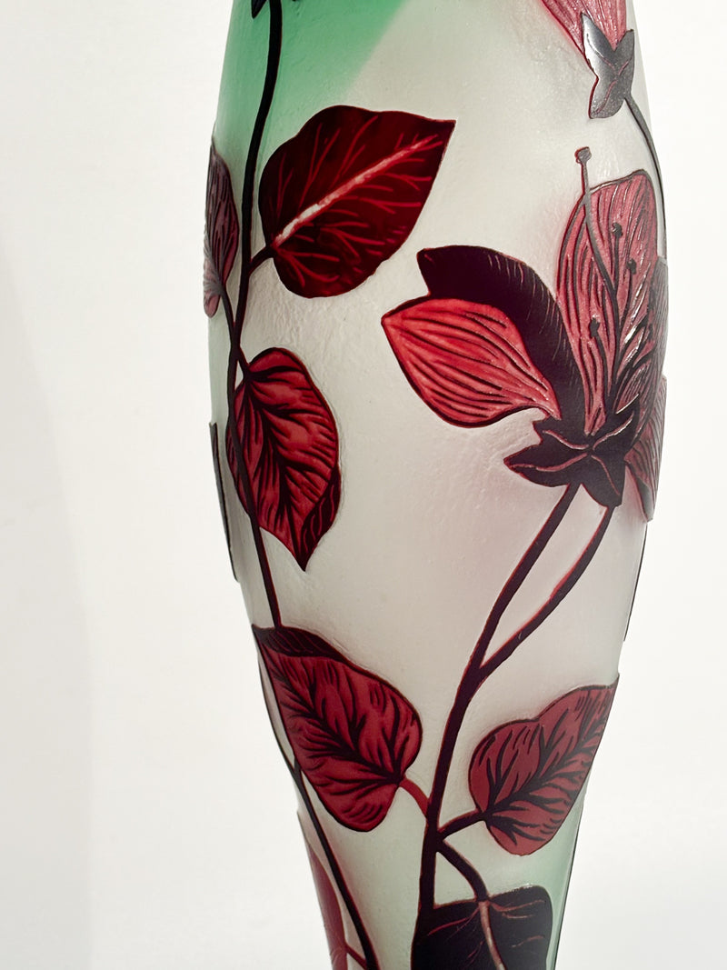 French Tip-Gallé Glass Vase with 1960s Leaf Pattern