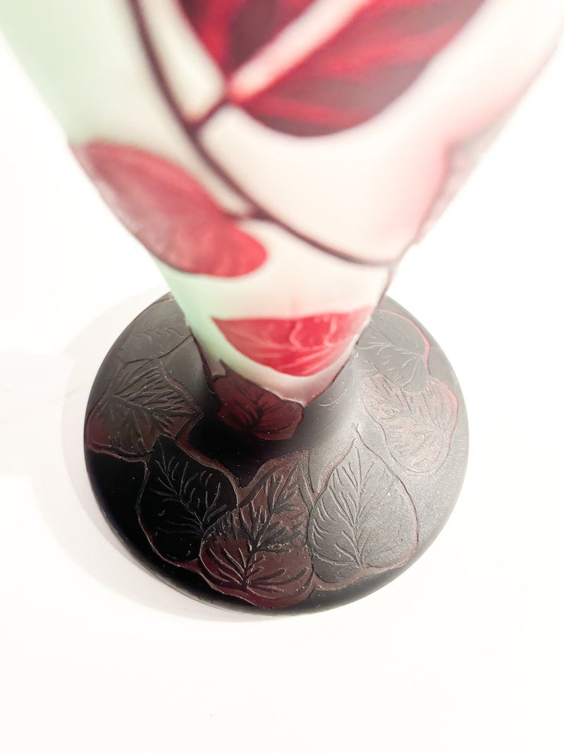 French Tip-Gallé Glass Vase with 1960s Leaf Pattern