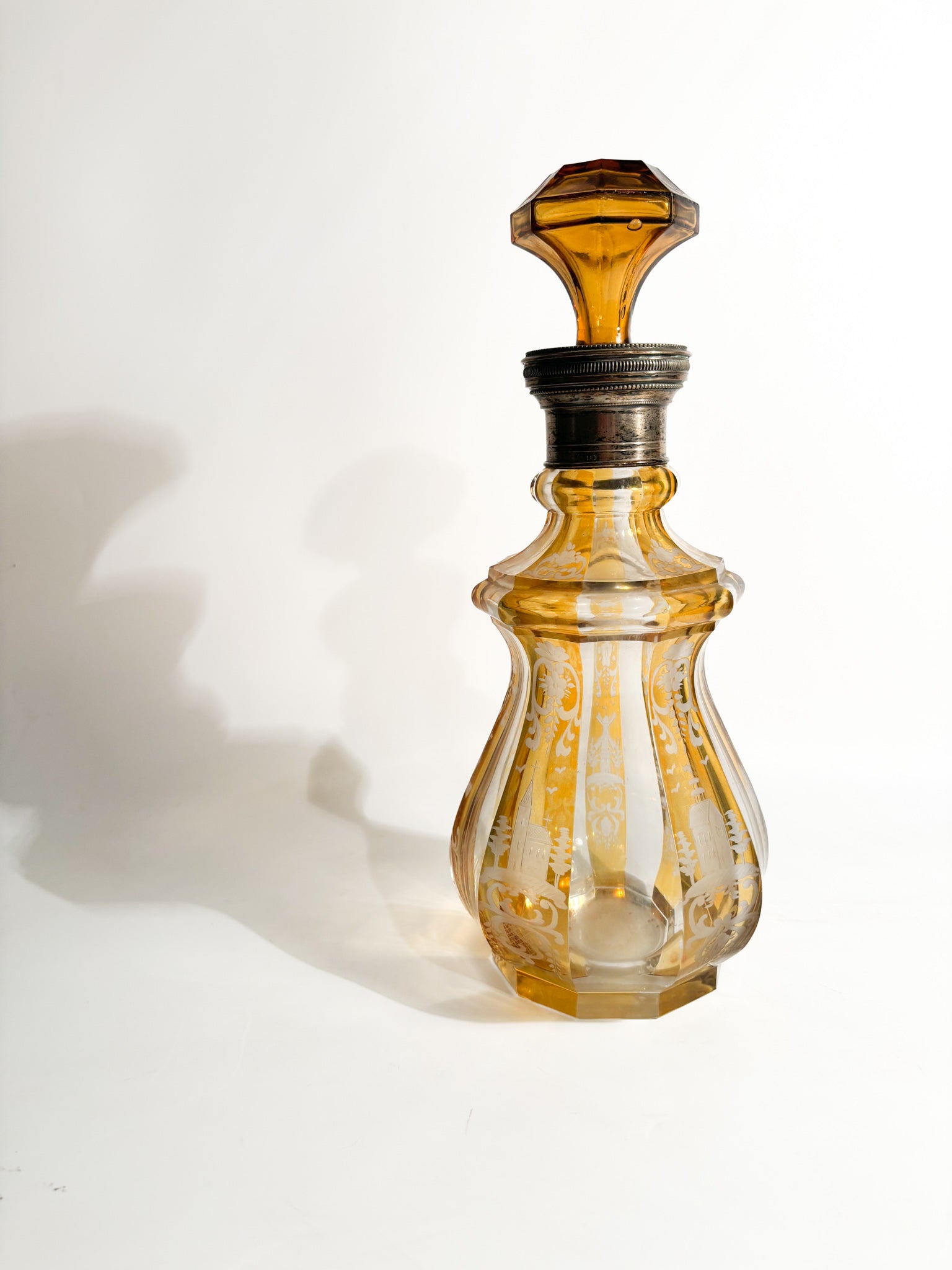 Orange and Silver Biedermeier Crystal Bottle from 1800