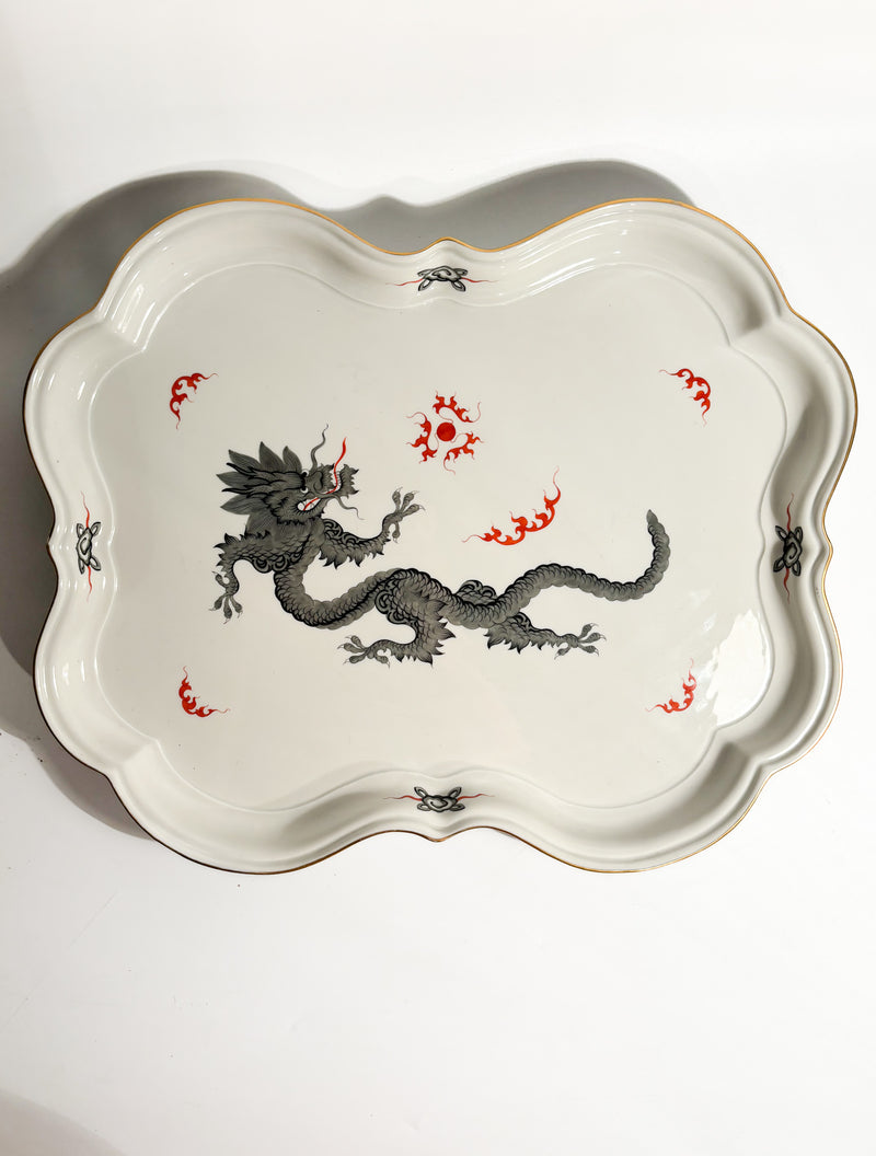 Meissen Ming Dragon Black Porcelain Tray from the 1980s