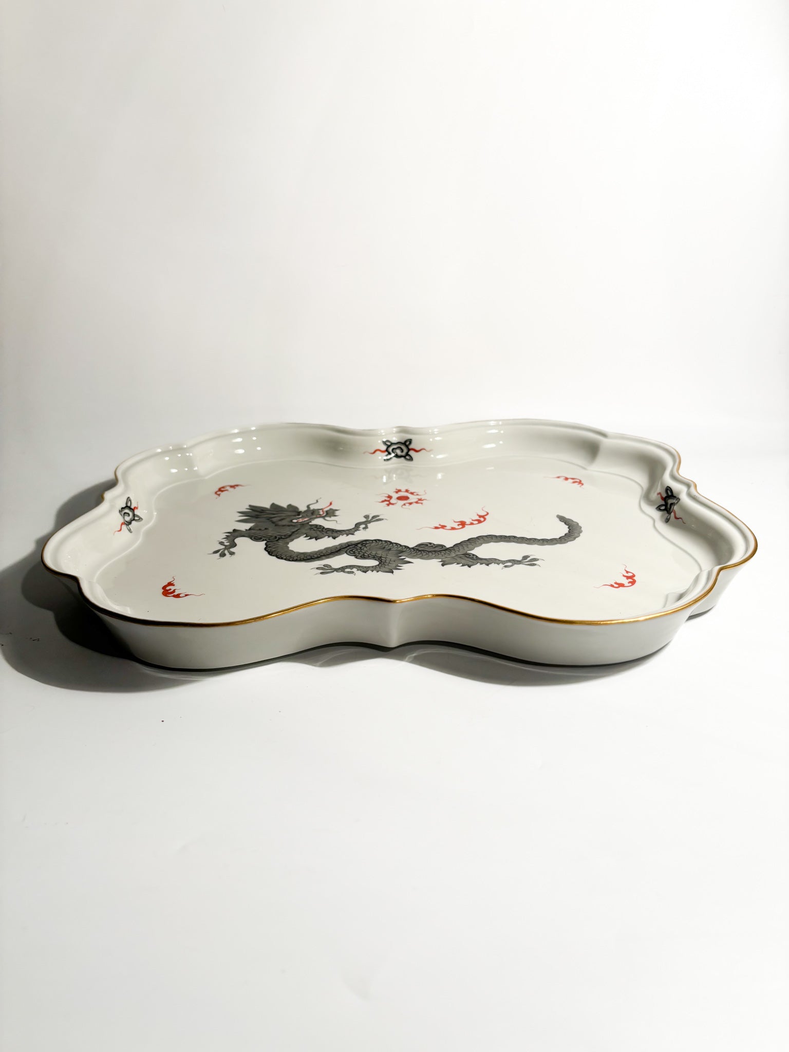 Meissen Ming Dragon Black Porcelain Tray from the 1980s