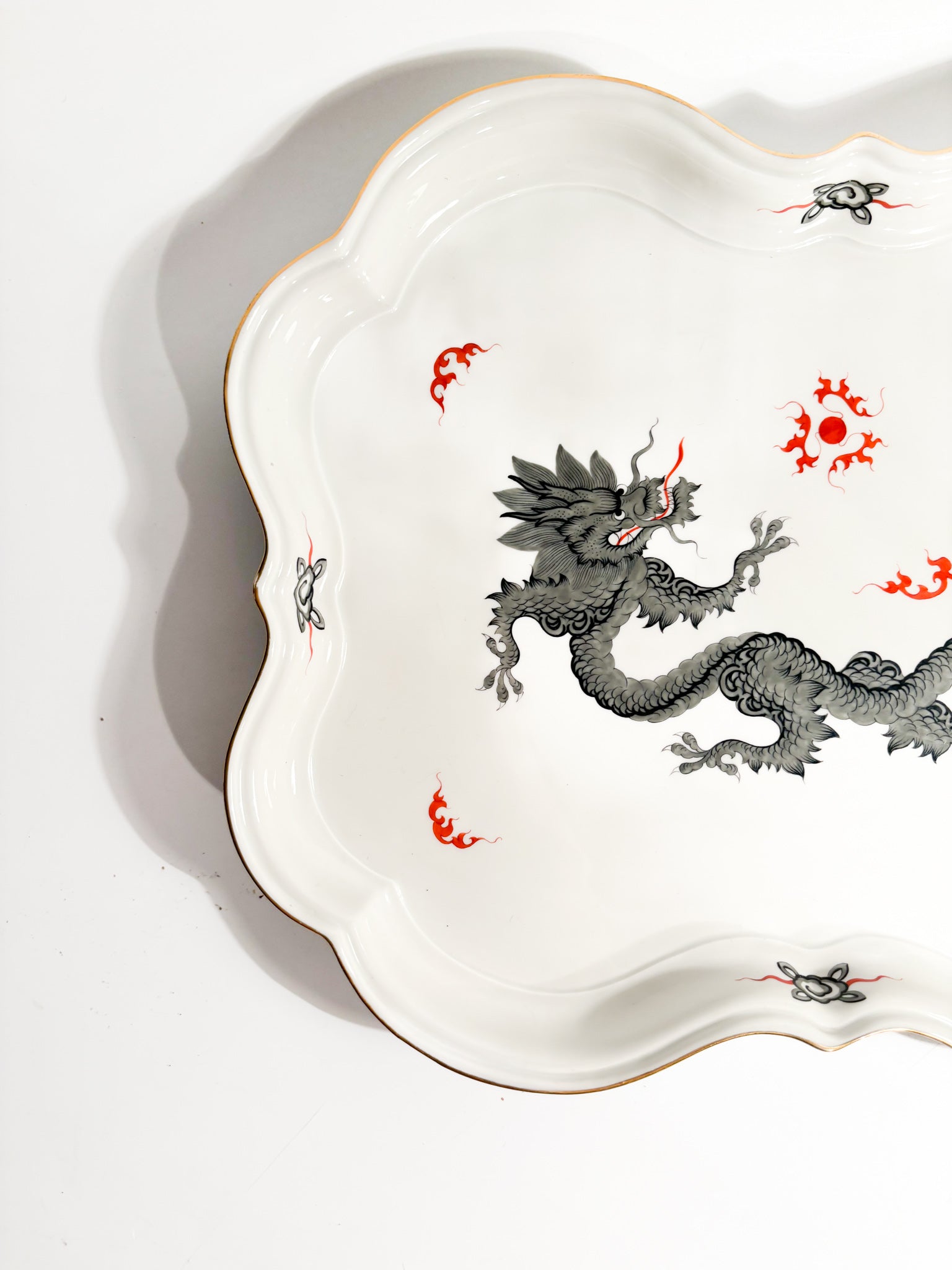 Meissen Ming Dragon Black Porcelain Tray from the 1980s
