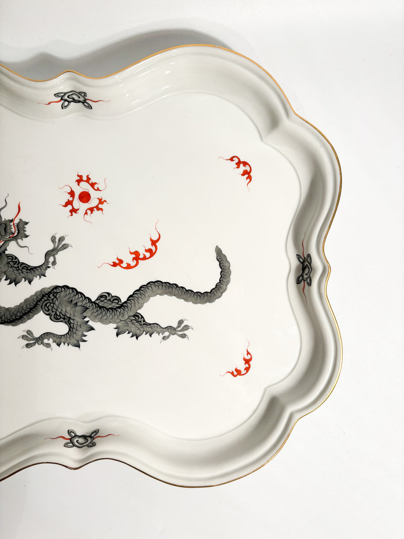 Meissen Ming Dragon Black Porcelain Tray from the 1980s