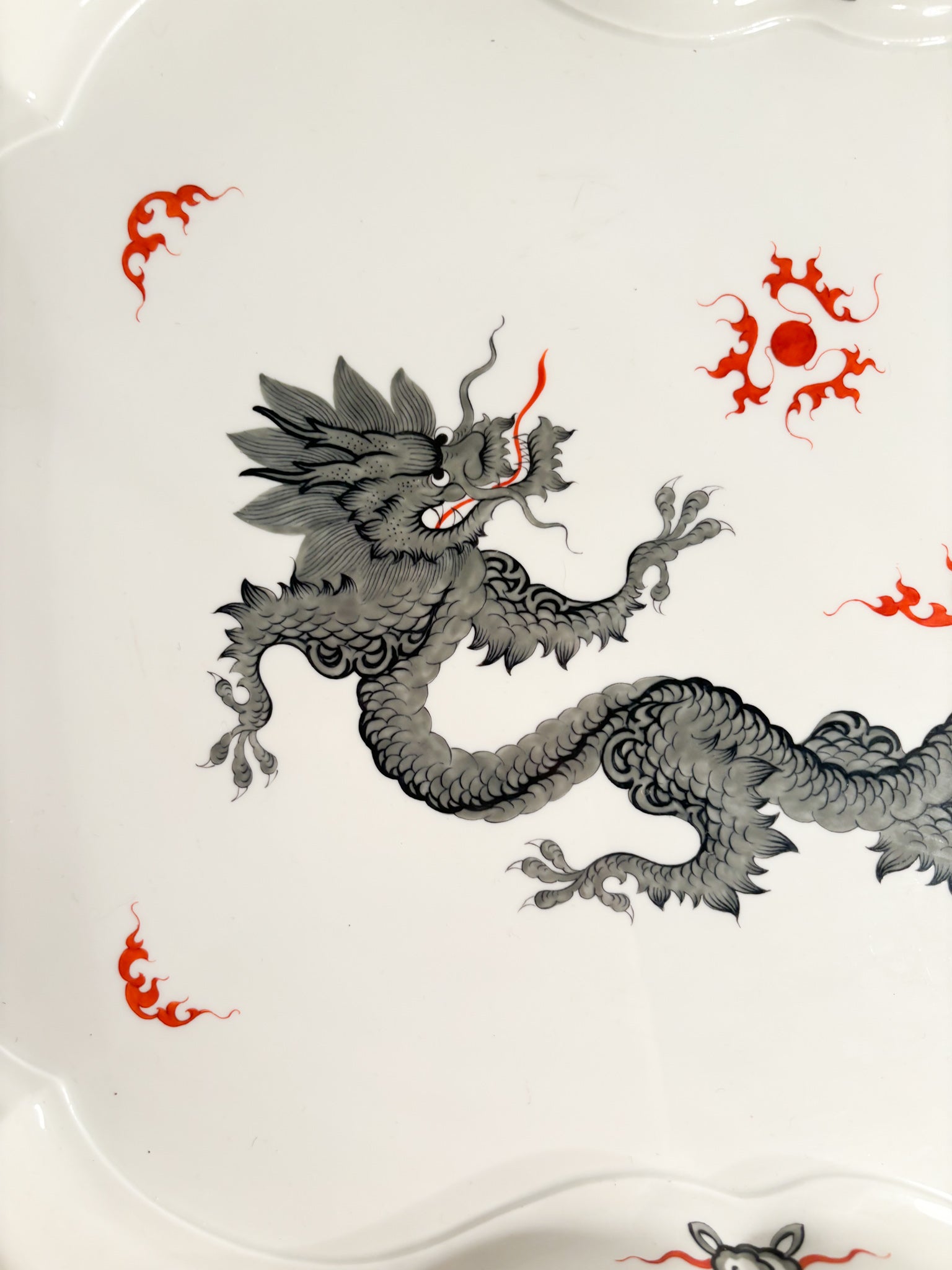 Meissen Ming Dragon Black Porcelain Tray from the 1980s