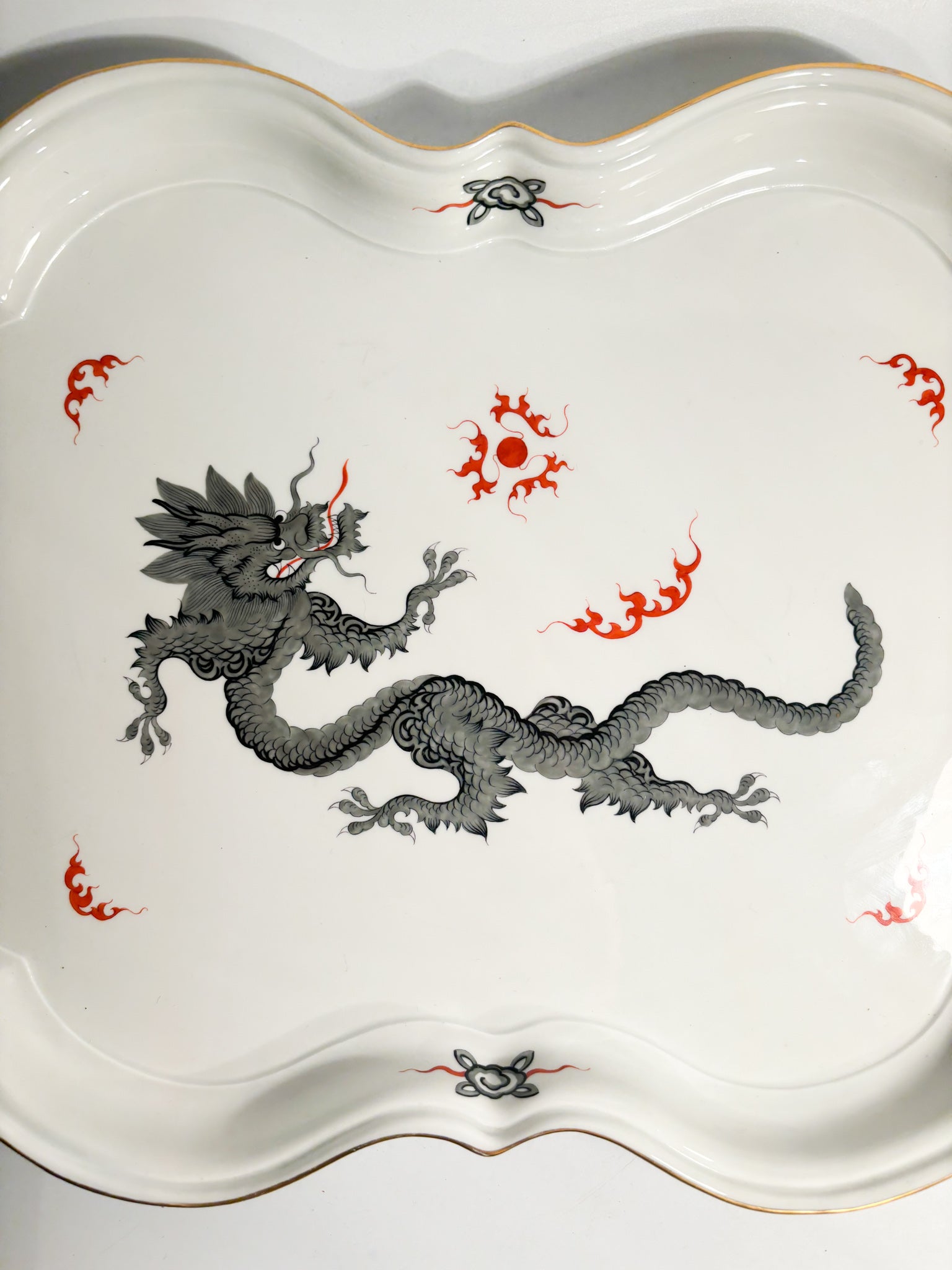 Meissen Ming Dragon Black Porcelain Tray from the 1980s