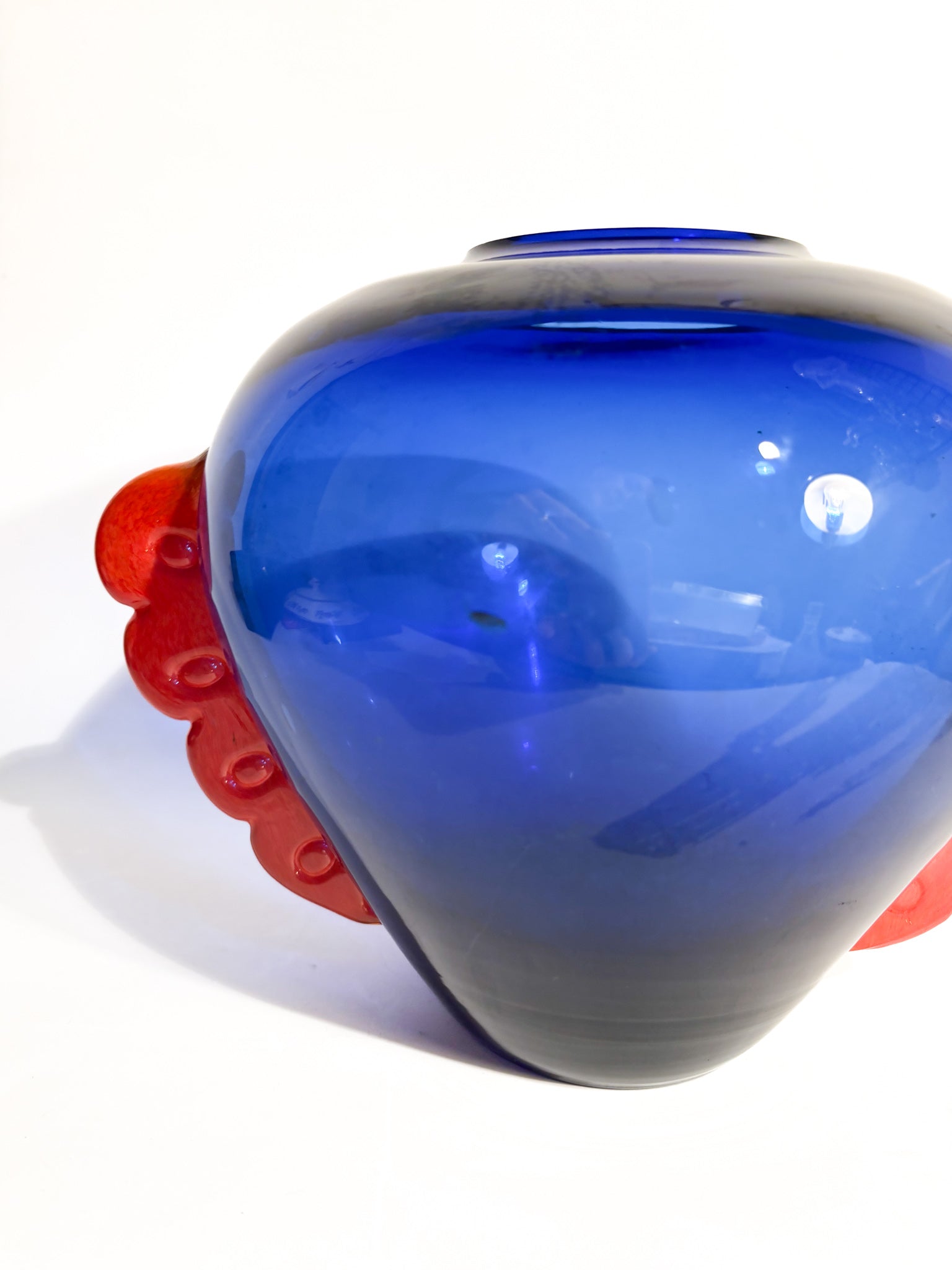 Vaso in Vetro di Murano Blu e Arancio Anni 80