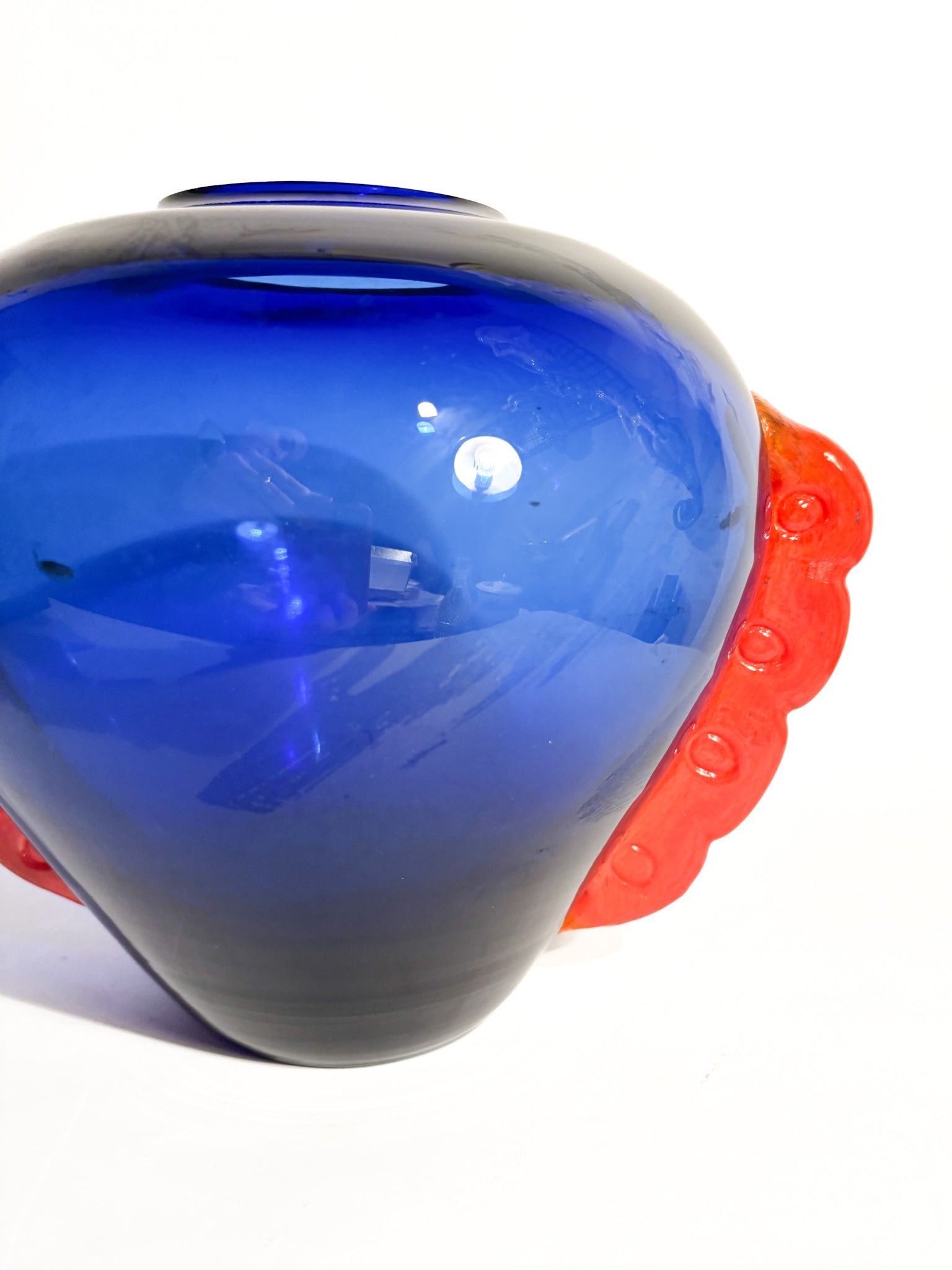 Vaso in Vetro di Murano Blu e Arancio Anni 80