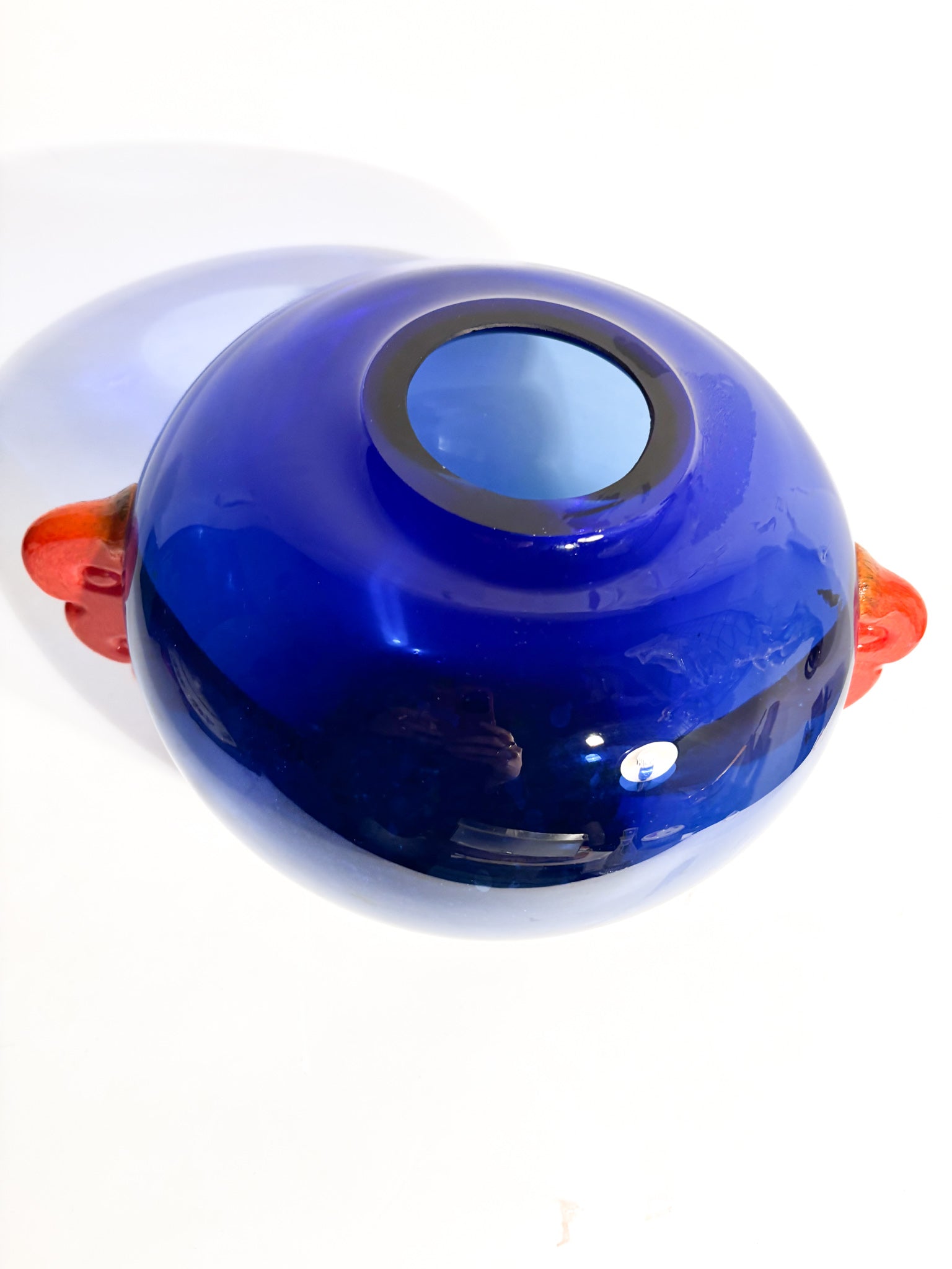 Vaso in Vetro di Murano Blu e Arancio Anni 80