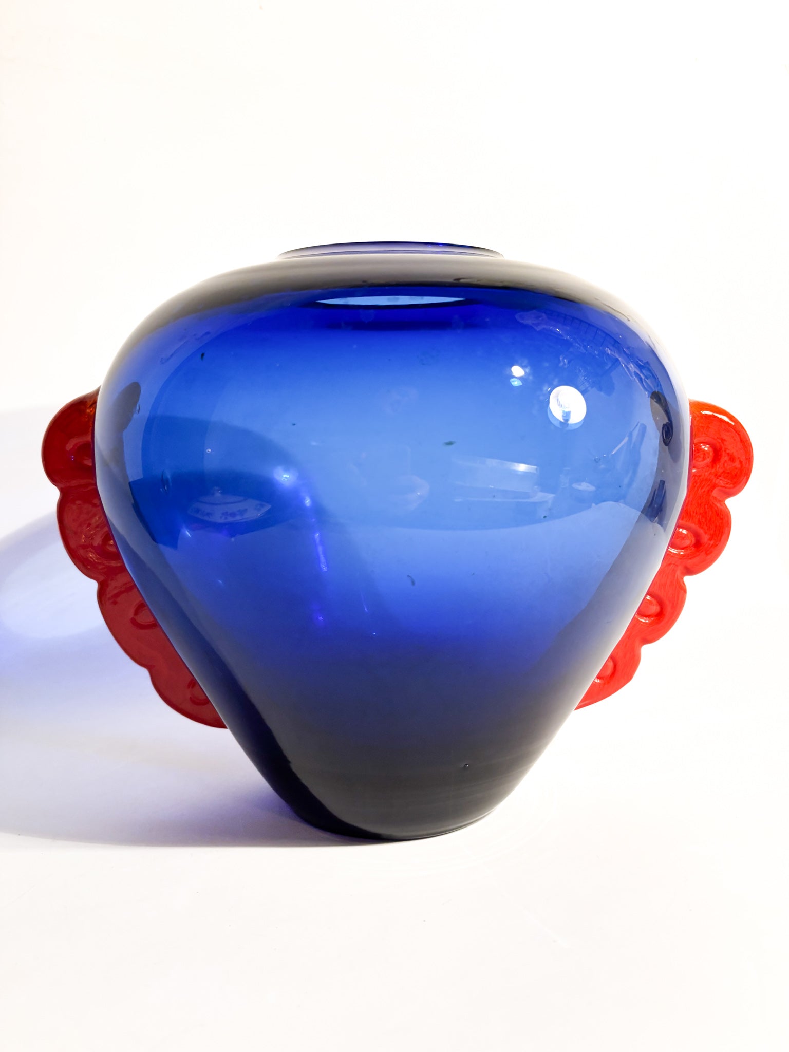 Vaso in Vetro di Murano Blu e Arancio Anni 80
