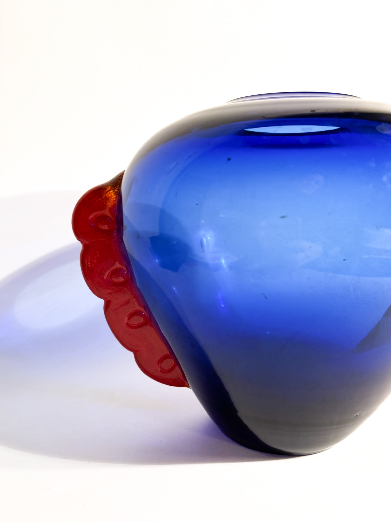 Vaso in Vetro di Murano Blu e Arancio Anni 80