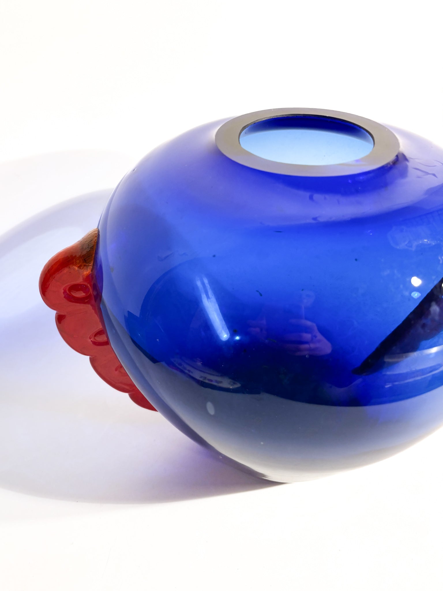 Vaso in Vetro di Murano Blu e Arancio Anni 80