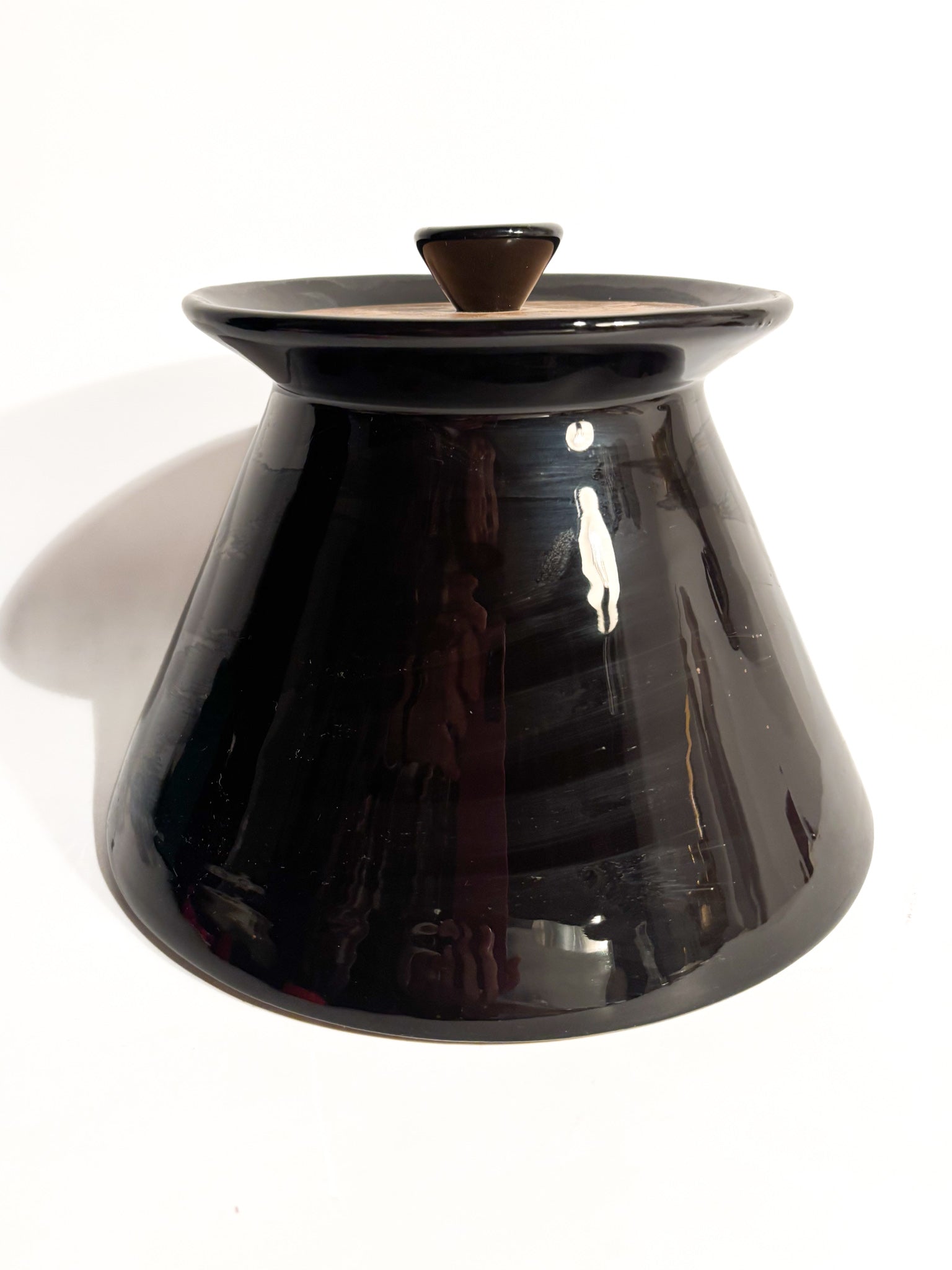 Vaso Biscottiera in Ceramica Nera e Legno di Rometti Anni 60