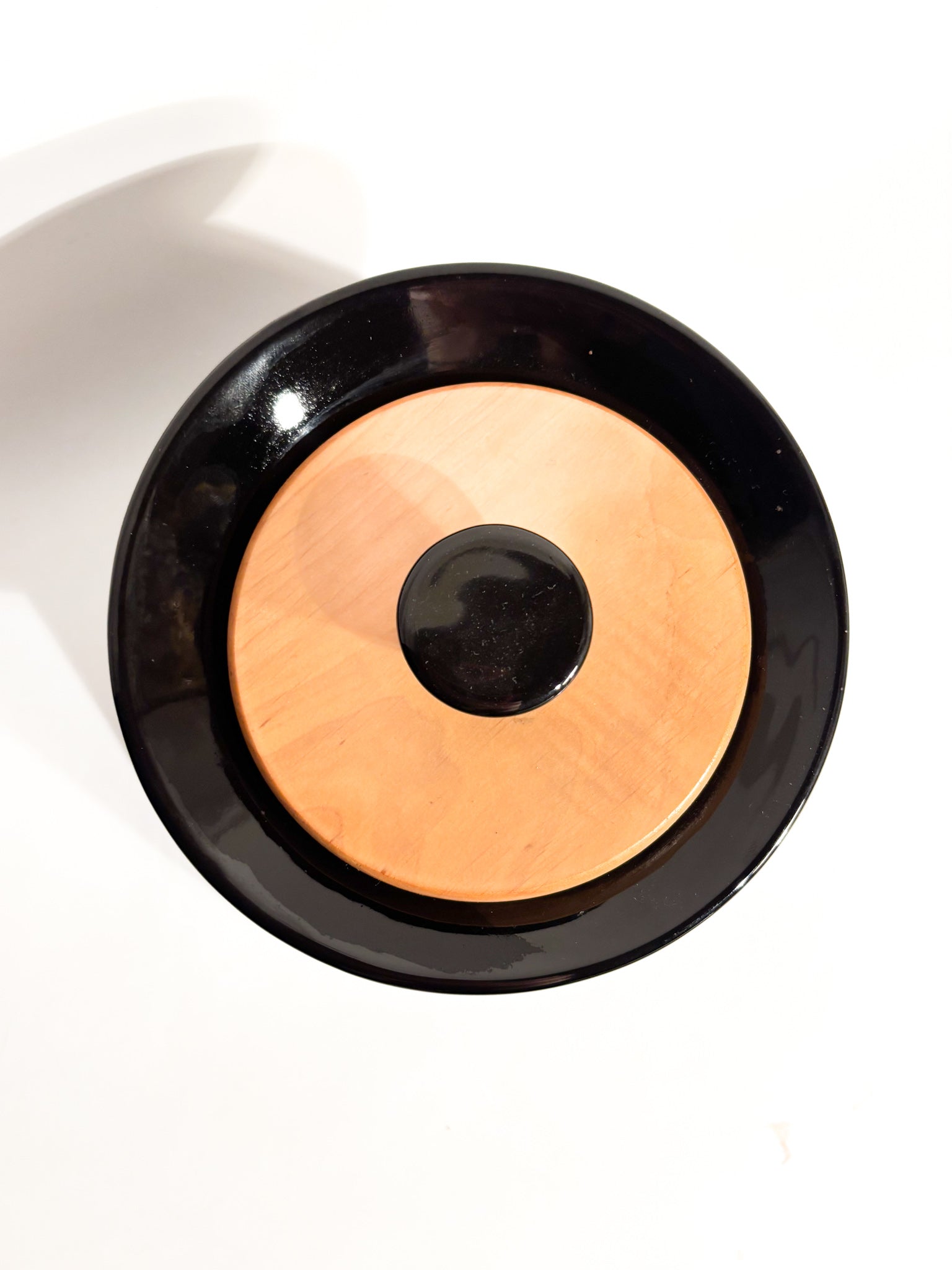 Vaso Biscottiera in Ceramica Nera e Legno di Rometti Anni 60