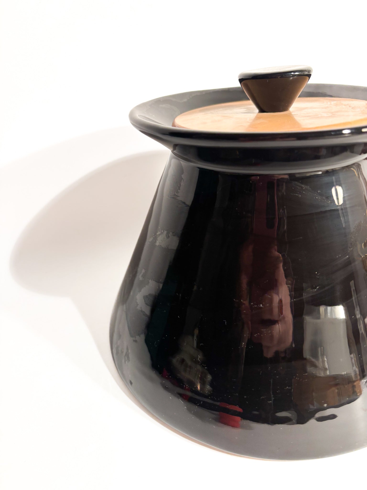 Vaso Biscottiera in Ceramica Nera e Legno di Rometti Anni 60