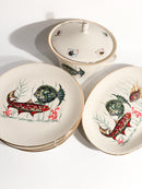 Servizio di Sei Piatti e Zuppiera da Pesce in Ceramica Bavarese Anni 80