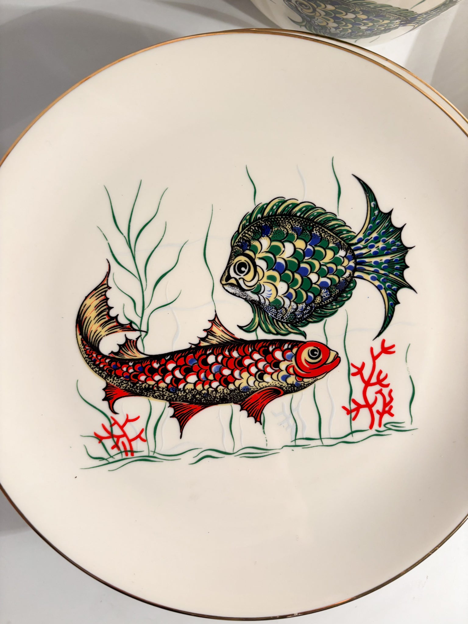 Service of Six Plates and Fish Soup Tureen in Bavarian Ceramic 80s