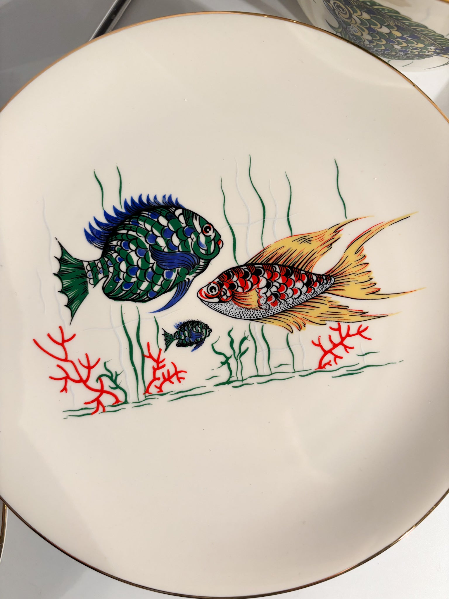 Service of Six Plates and Fish Soup Tureen in Bavarian Ceramic 80s