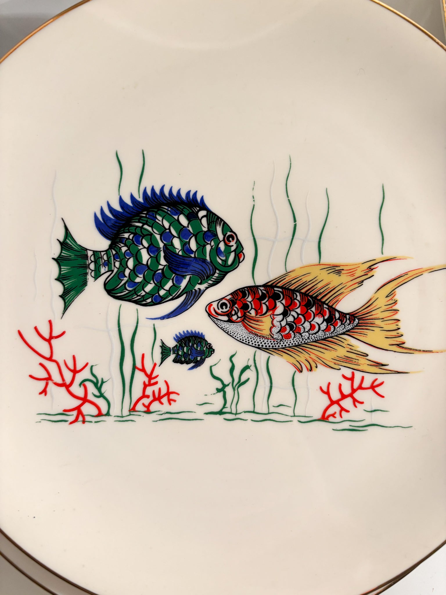 Service of Six Plates and Fish Soup Tureen in Bavarian Ceramic 80s