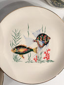 Servizio di Sei Piatti e Zuppiera da Pesce in Ceramica Bavarese Anni 80