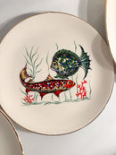 Servizio di Sei Piatti e Zuppiera da Pesce in Ceramica Bavarese Anni 80