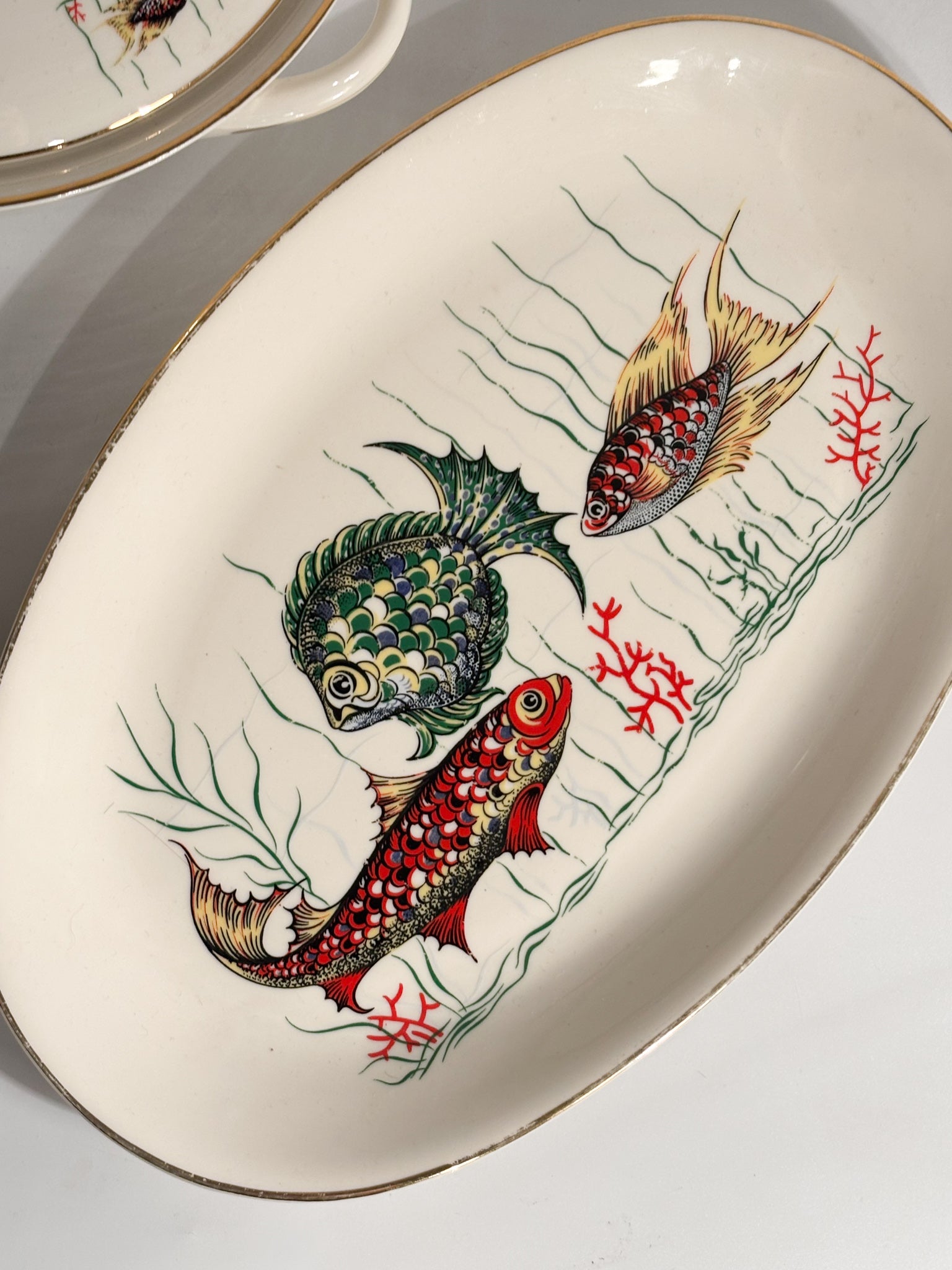 Service of Six Plates and Fish Soup Tureen in Bavarian Ceramic 80s