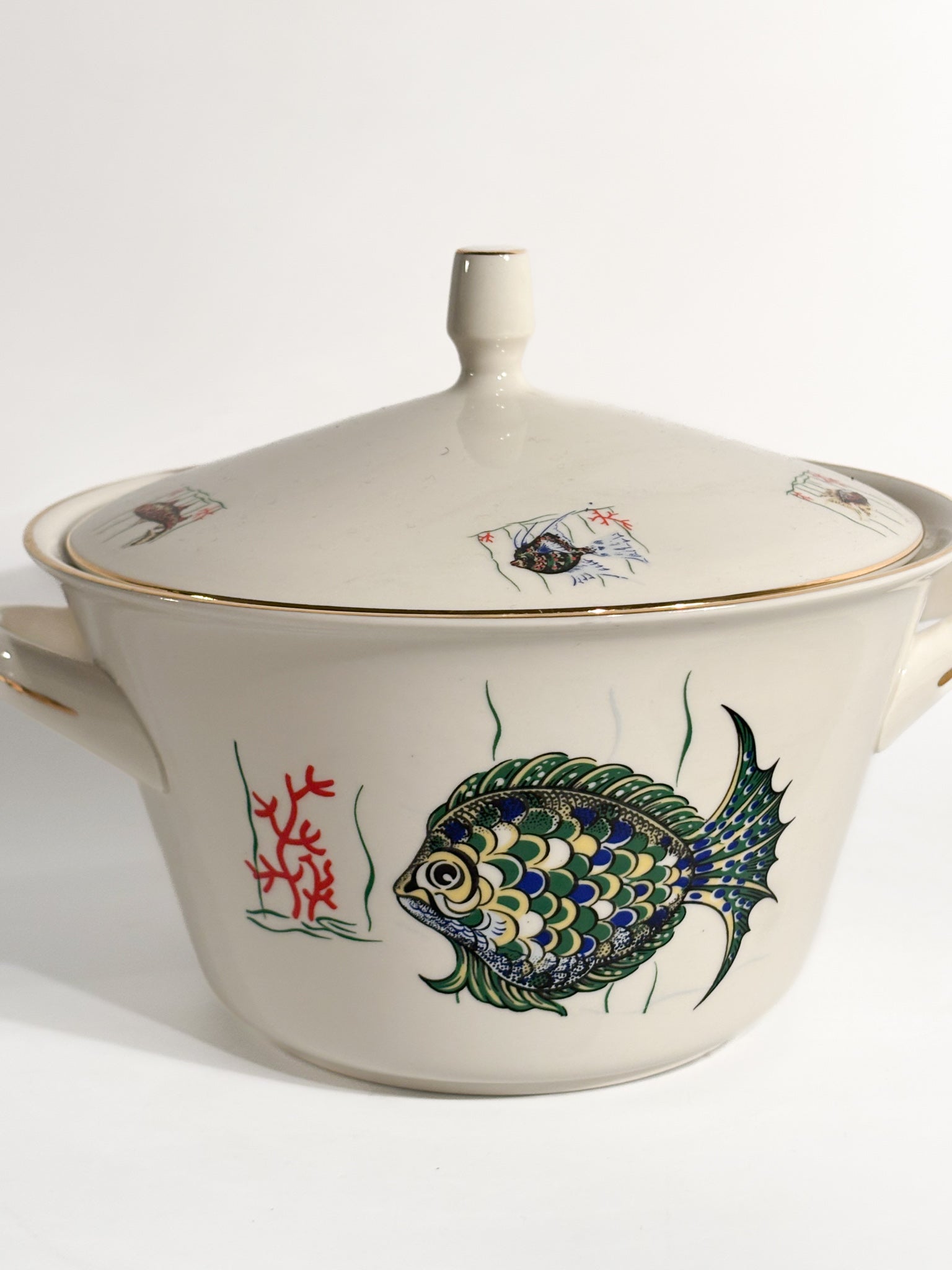 Service of Six Plates and Fish Soup Tureen in Bavarian Ceramic 80s