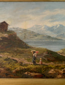 Dipinto Olio su Tela di Paesaggio Lacustre di Adolfo Polaroli Anni 20