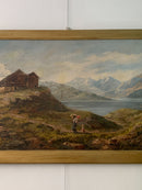 Dipinto Olio su Tela di Paesaggio Lacustre di Adolfo Polaroli Anni 20