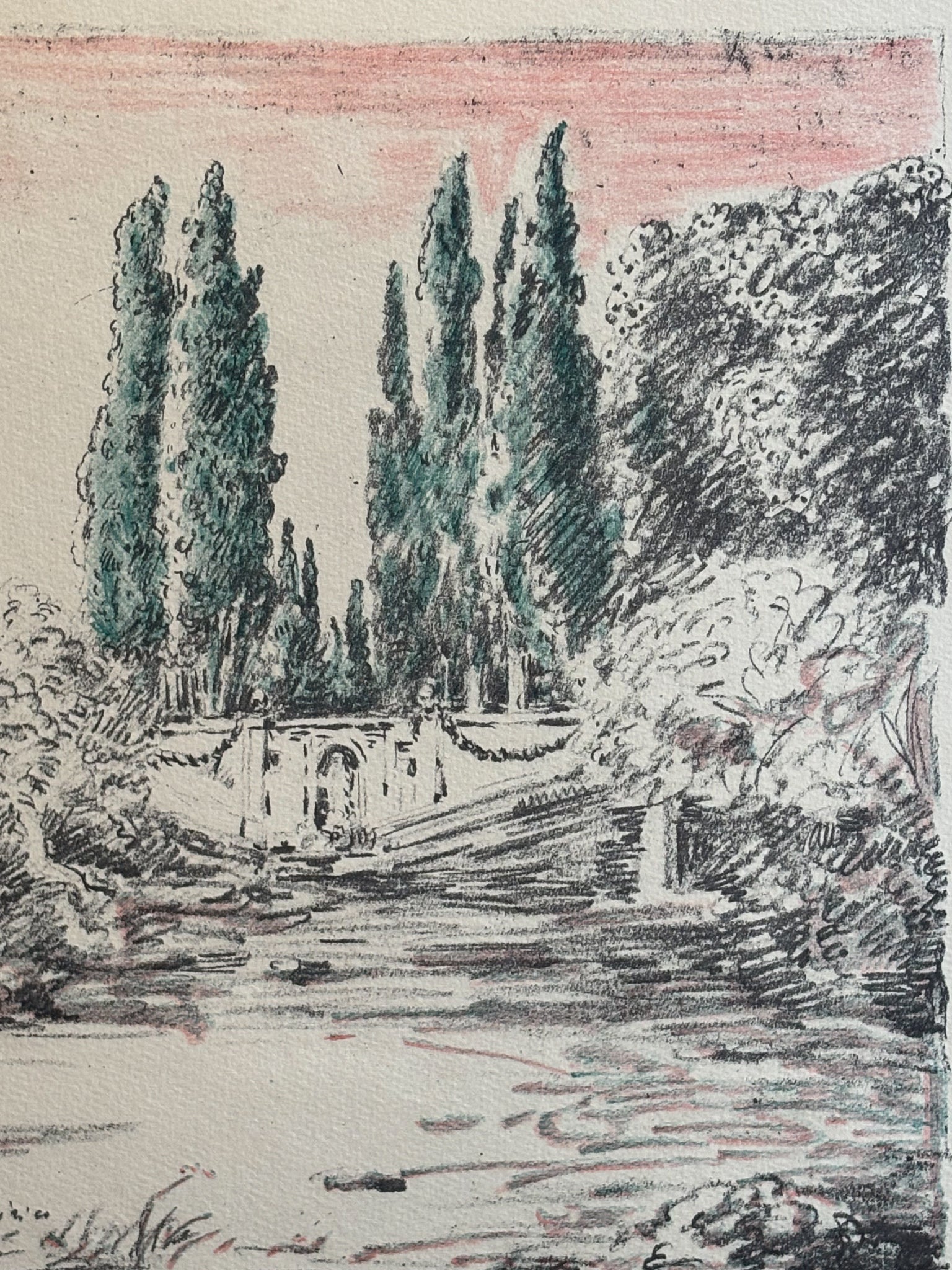 Litografia Originale a Colori 'Cavallo a Villa Falconieri' di Giorgio De Chirico del 1954