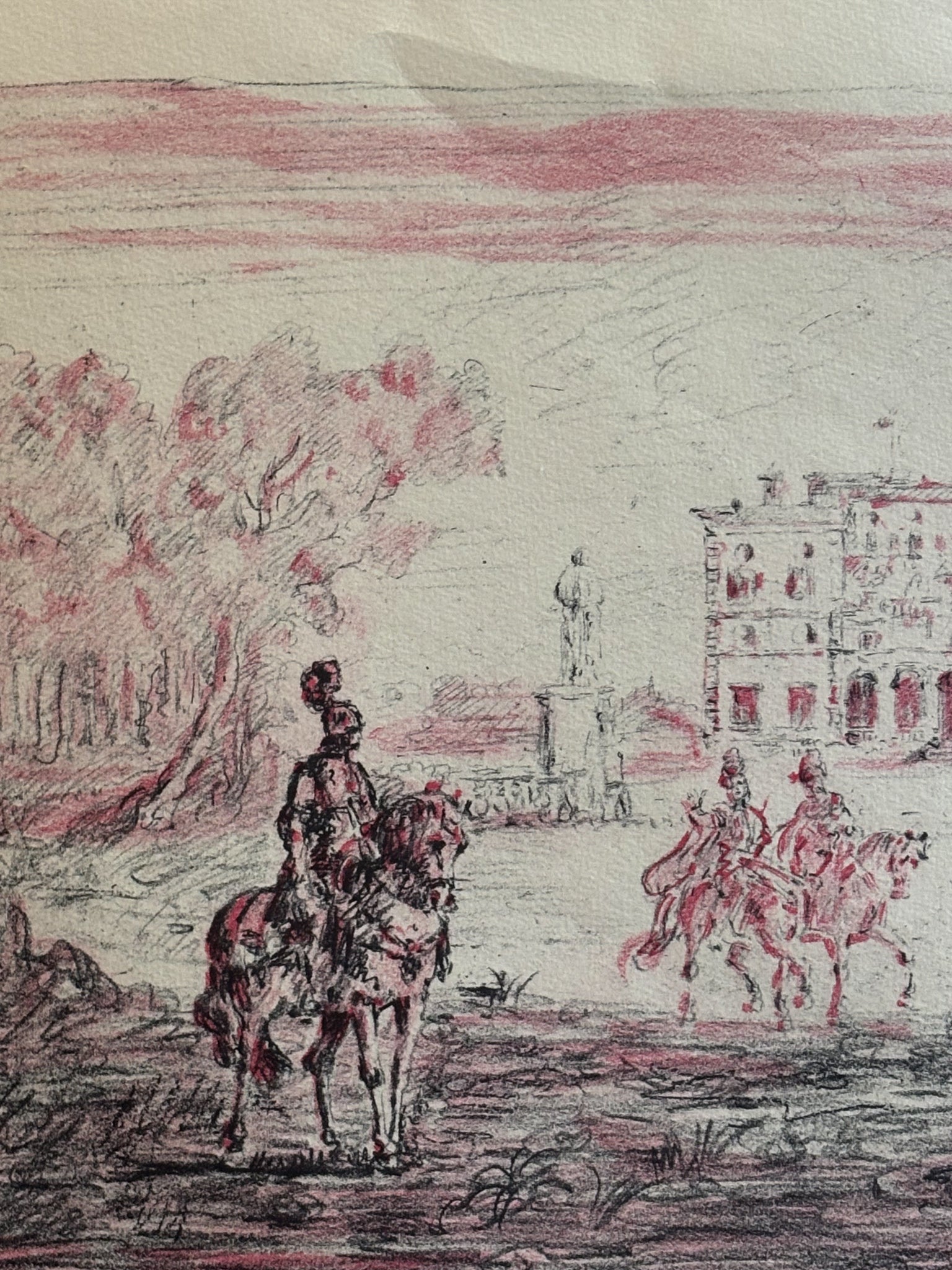 Litografia Originale a Colori 'Cavalieri Antichi' di Giorgio De Chirico del 1954
