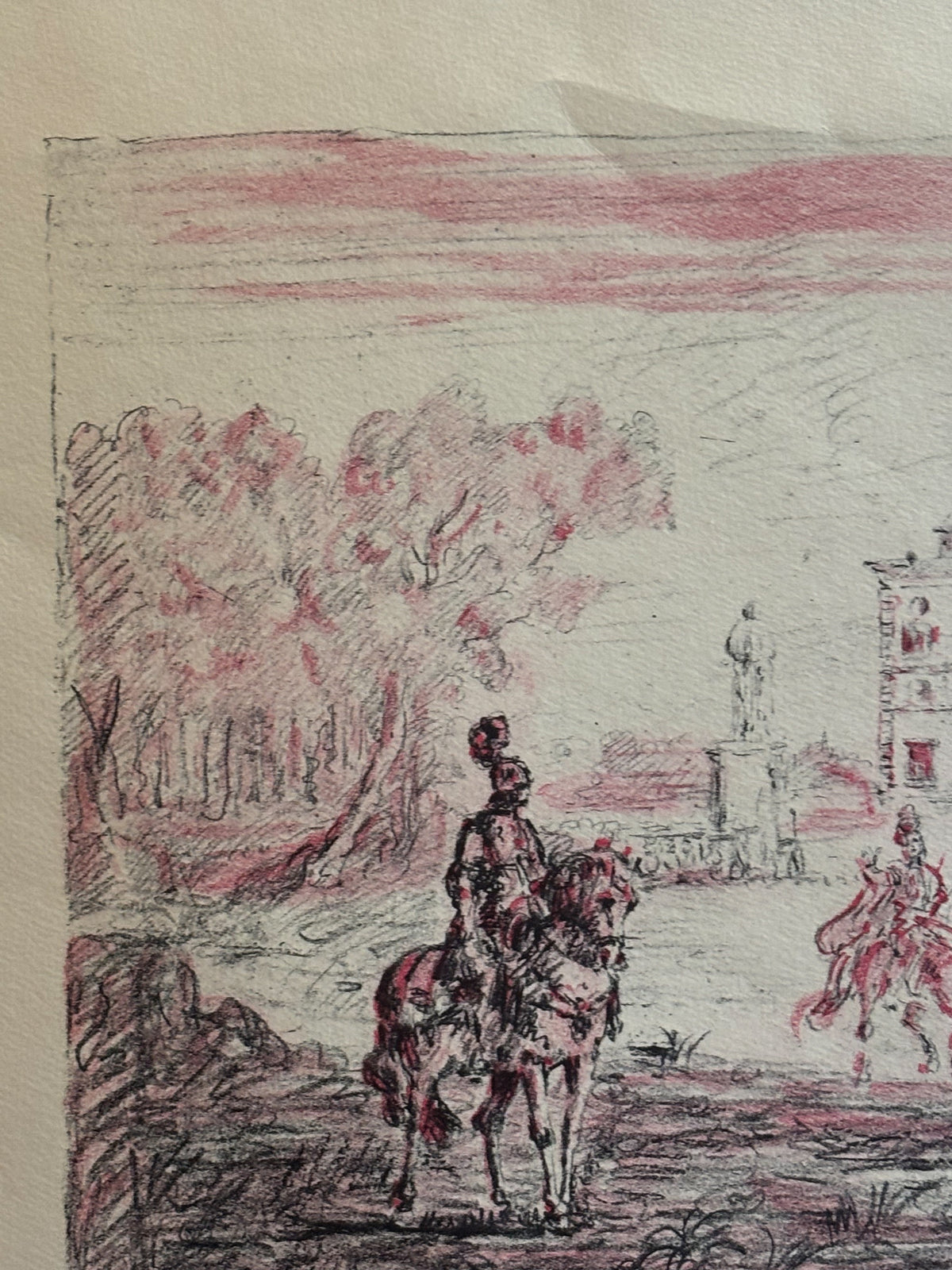 Litografia Originale a Colori 'Cavalieri Antichi' di Giorgio De Chirico del 1954