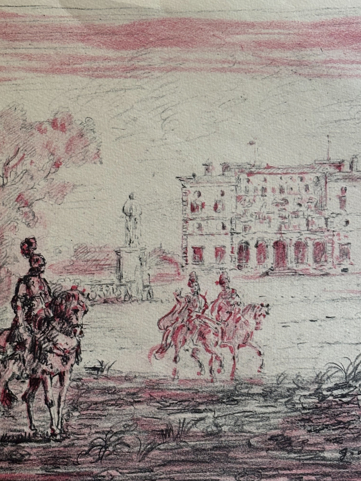 Litografia Originale a Colori 'Cavalieri Antichi' di Giorgio De Chirico del 1954