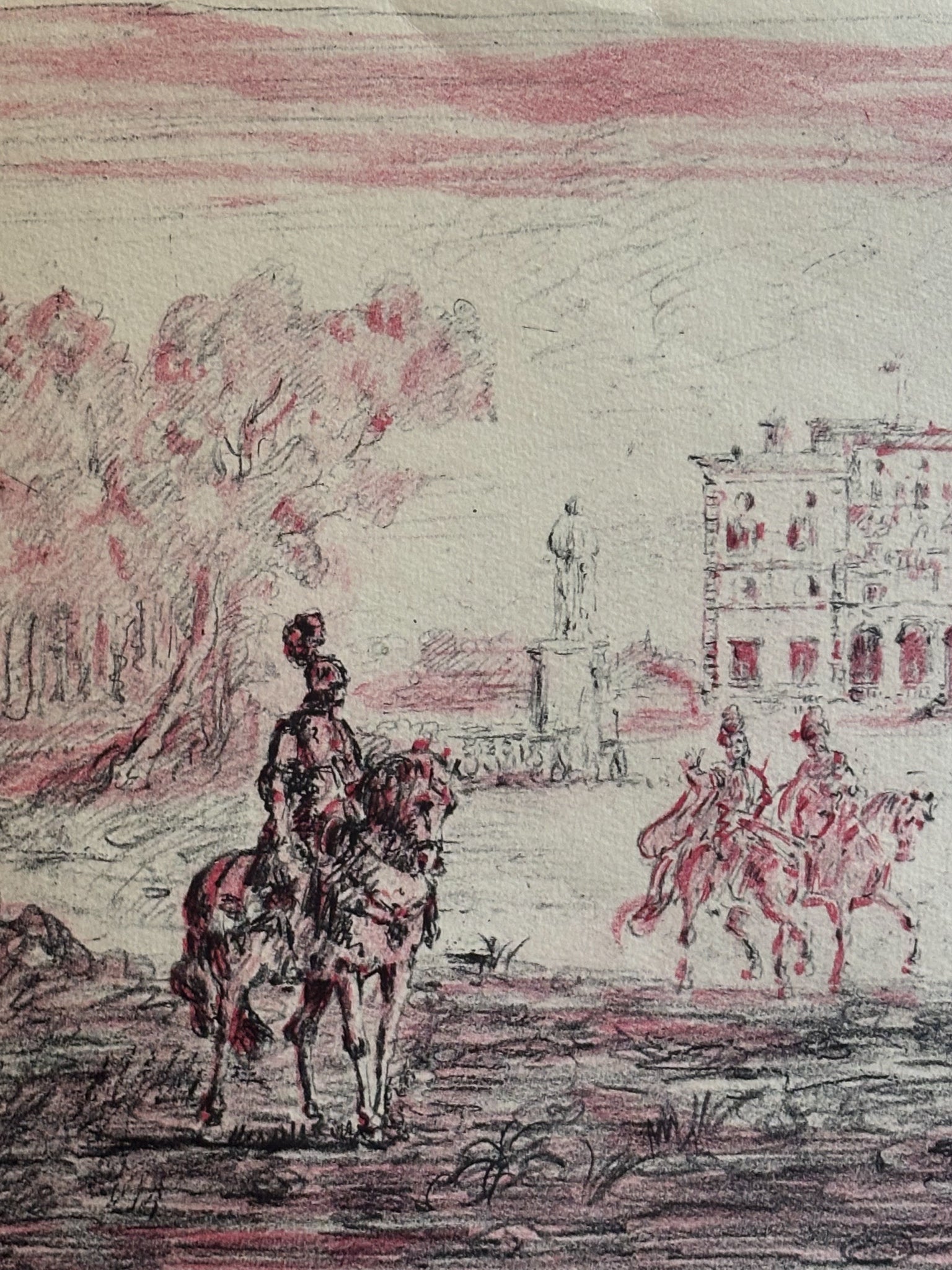 Litografia Originale a Colori 'Cavalieri Antichi' di Giorgio De Chirico del 1954