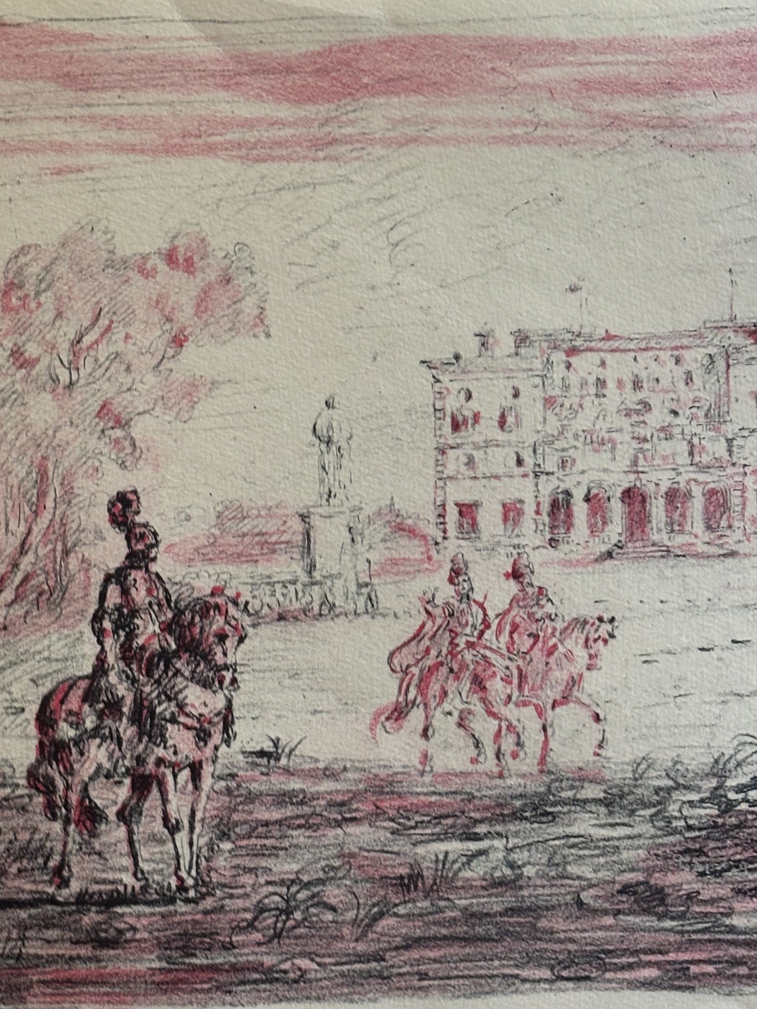 Litografia Originale a Colori 'Cavalieri Antichi' di Giorgio De Chirico del 1954