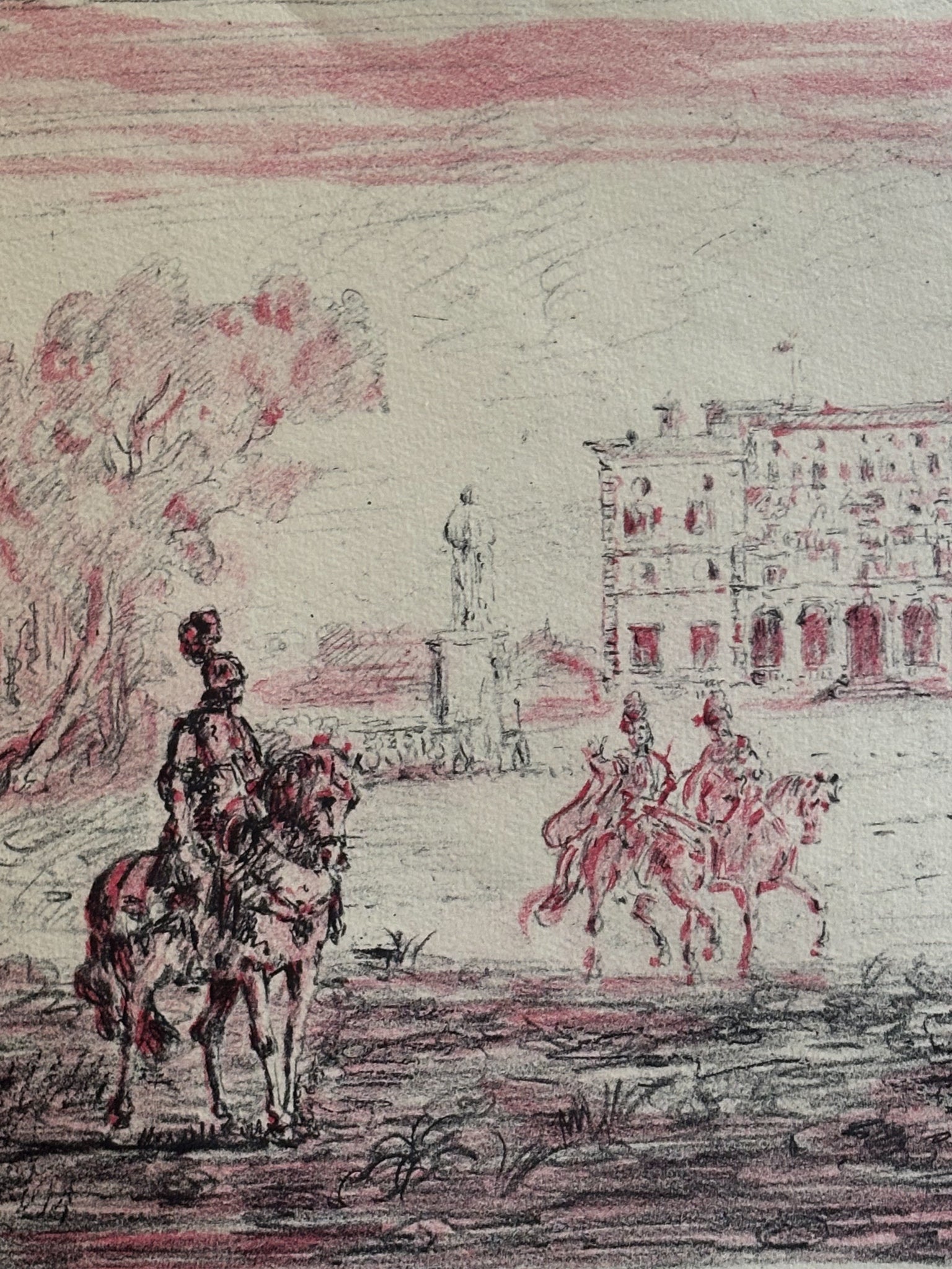 Litografia Originale a Colori 'Cavalieri Antichi' di Giorgio De Chirico del 1954