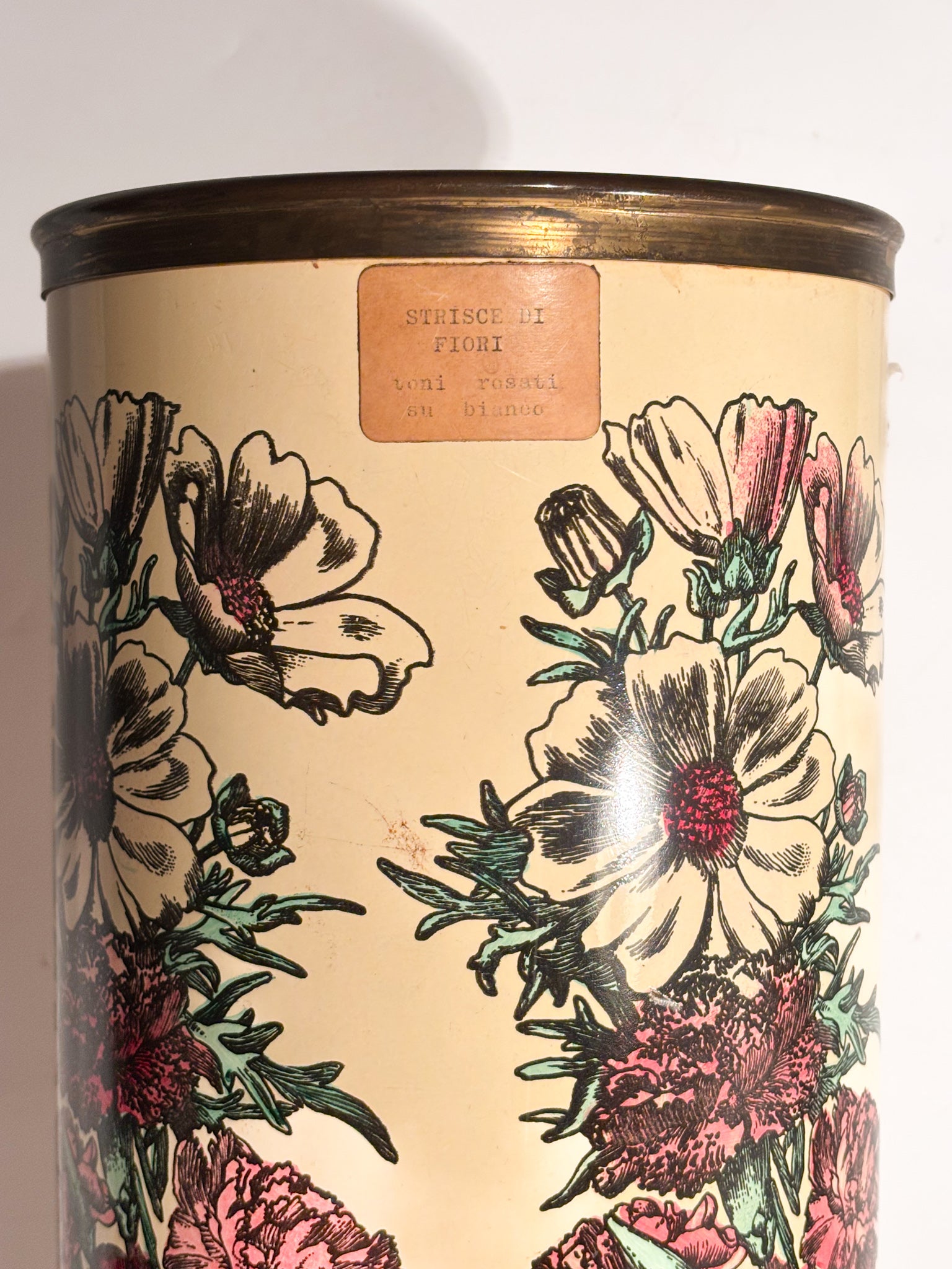 Portaombrelli in Metallo Serigrafato 'Strisce di Fiori' di Piero Fornasetti Anni 50