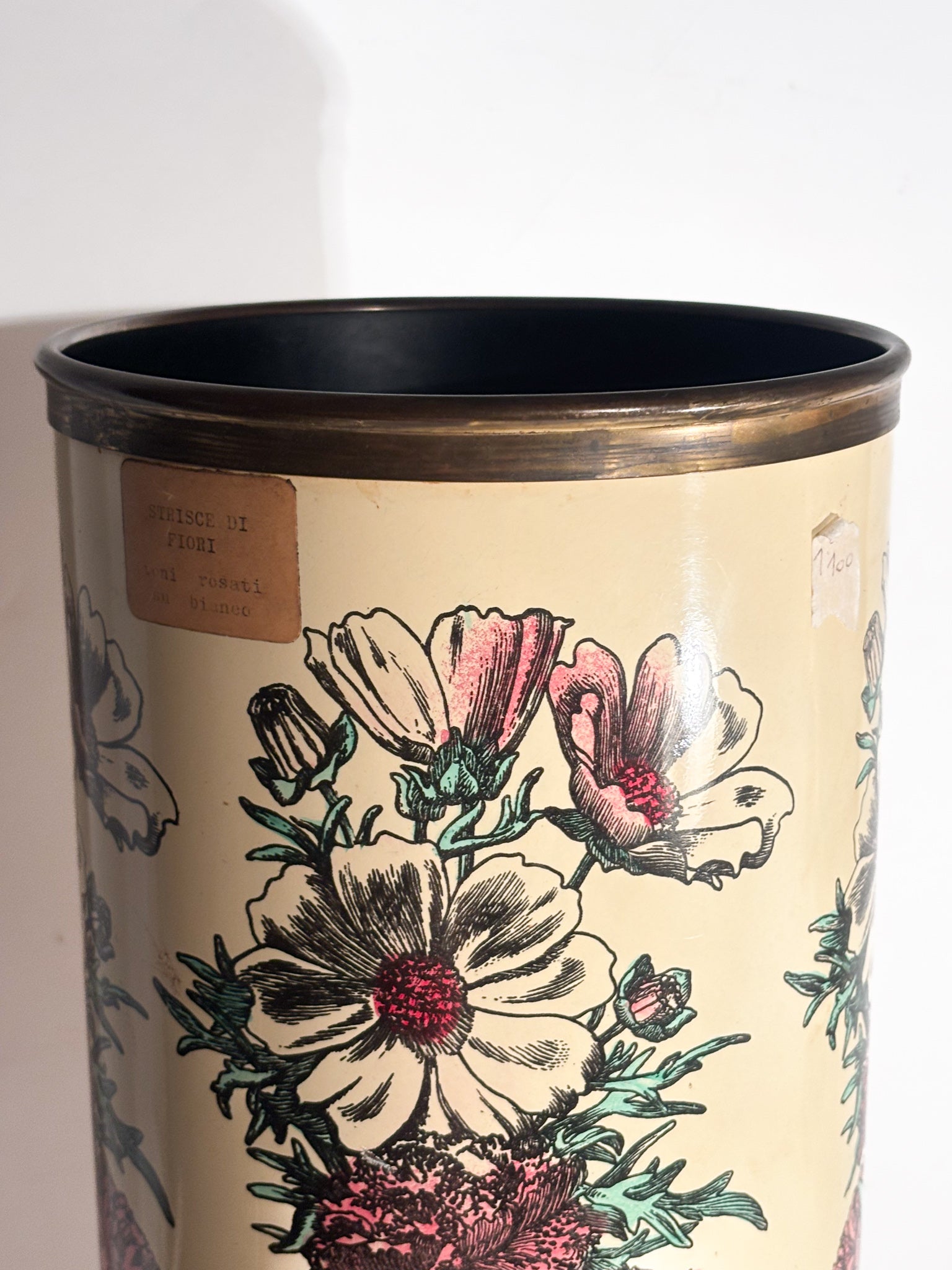 Portaombrelli in Metallo Serigrafato 'Strisce di Fiori' di Piero Fornasetti Anni 50