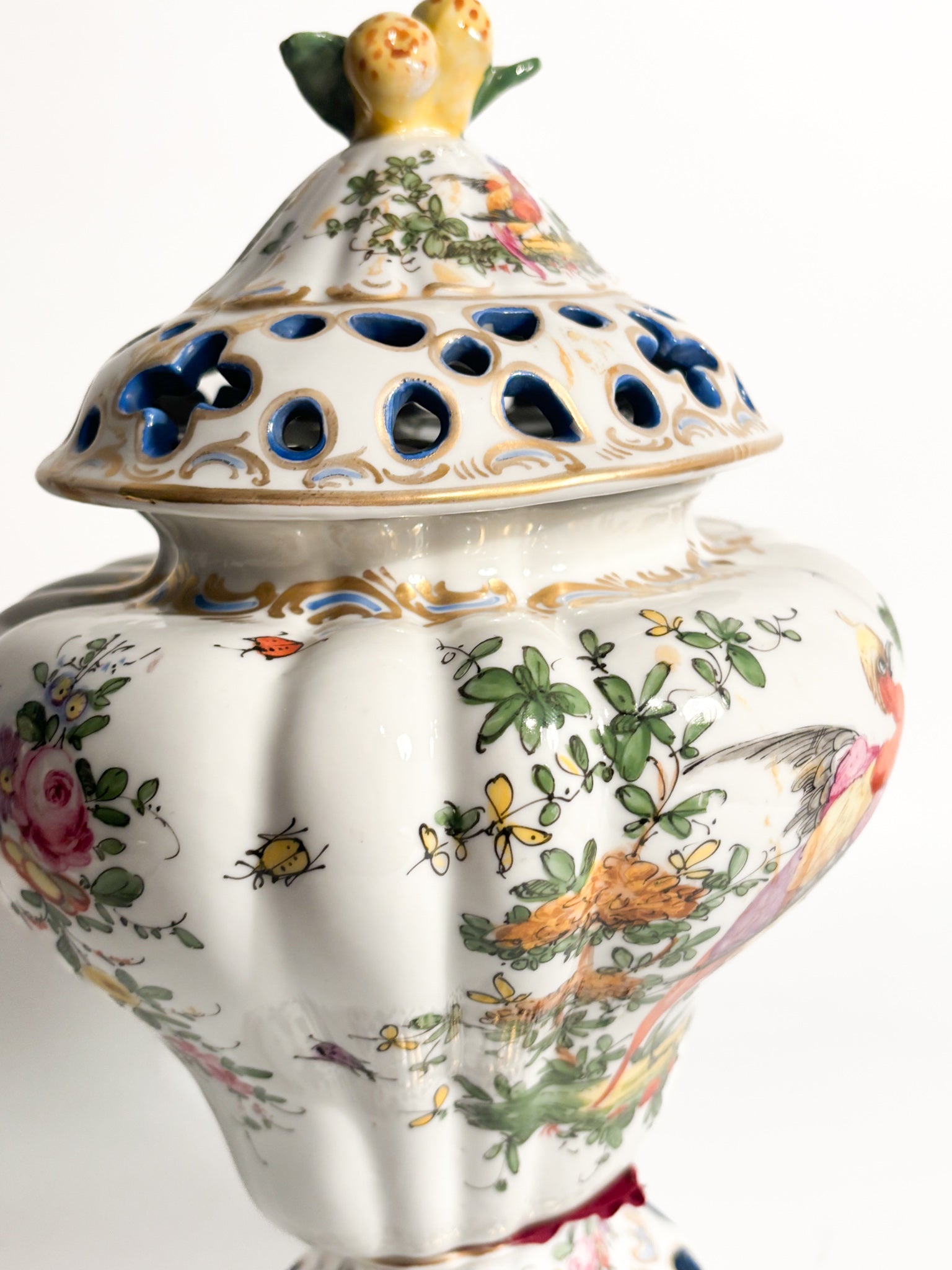 French Porcelain Hand-Painted Perfume Burner Vase 1920s