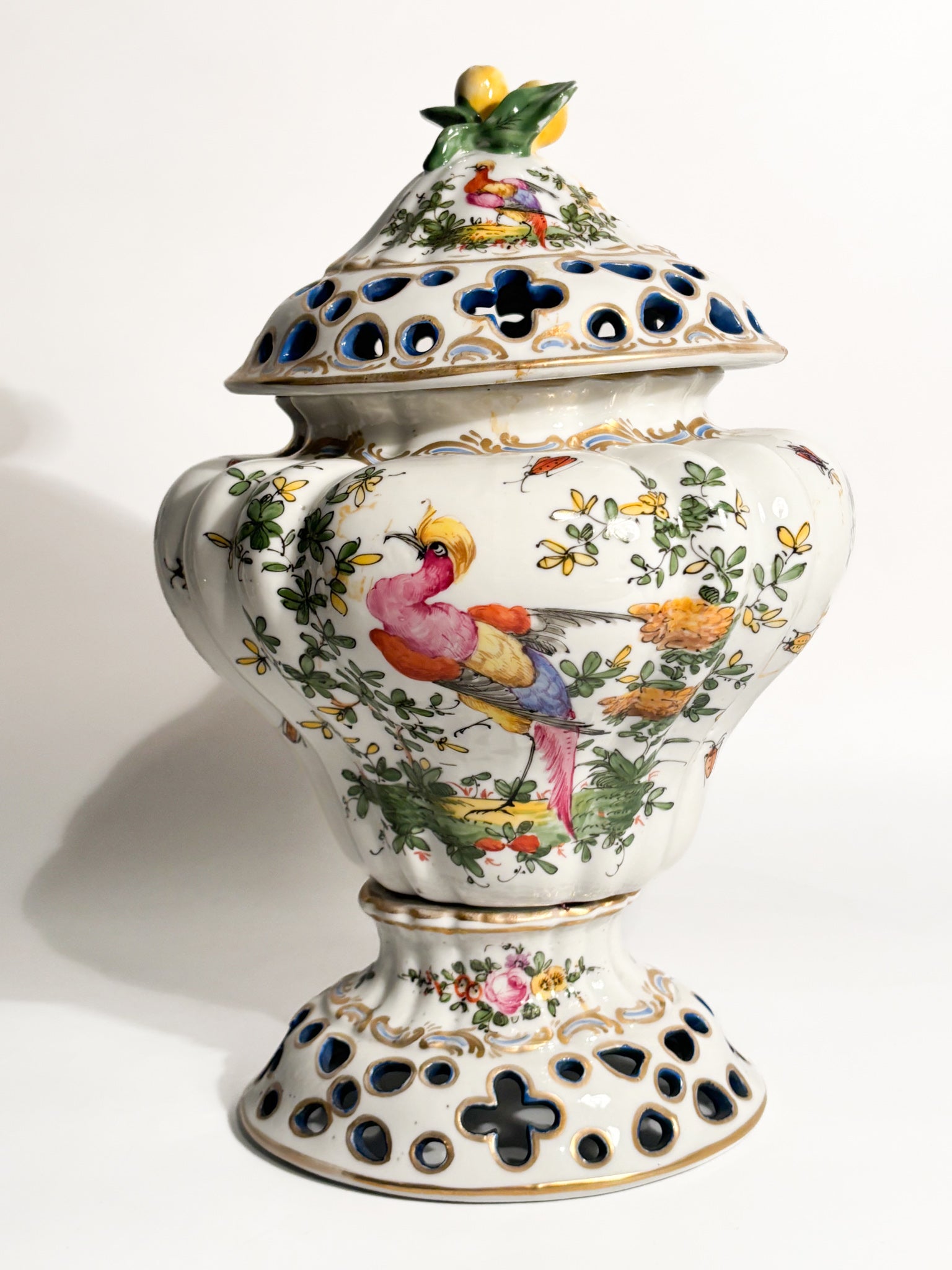 French Porcelain Hand-Painted Perfume Burner Vase 1920s