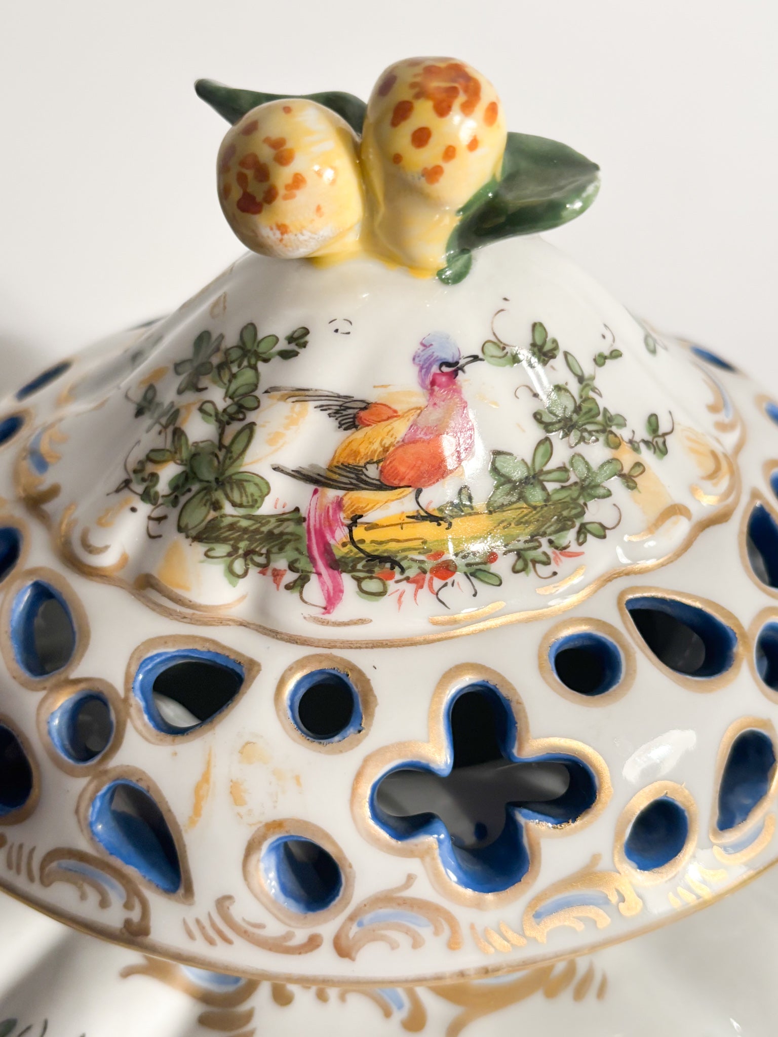 French Porcelain Hand-Painted Perfume Burner Vase 1920s